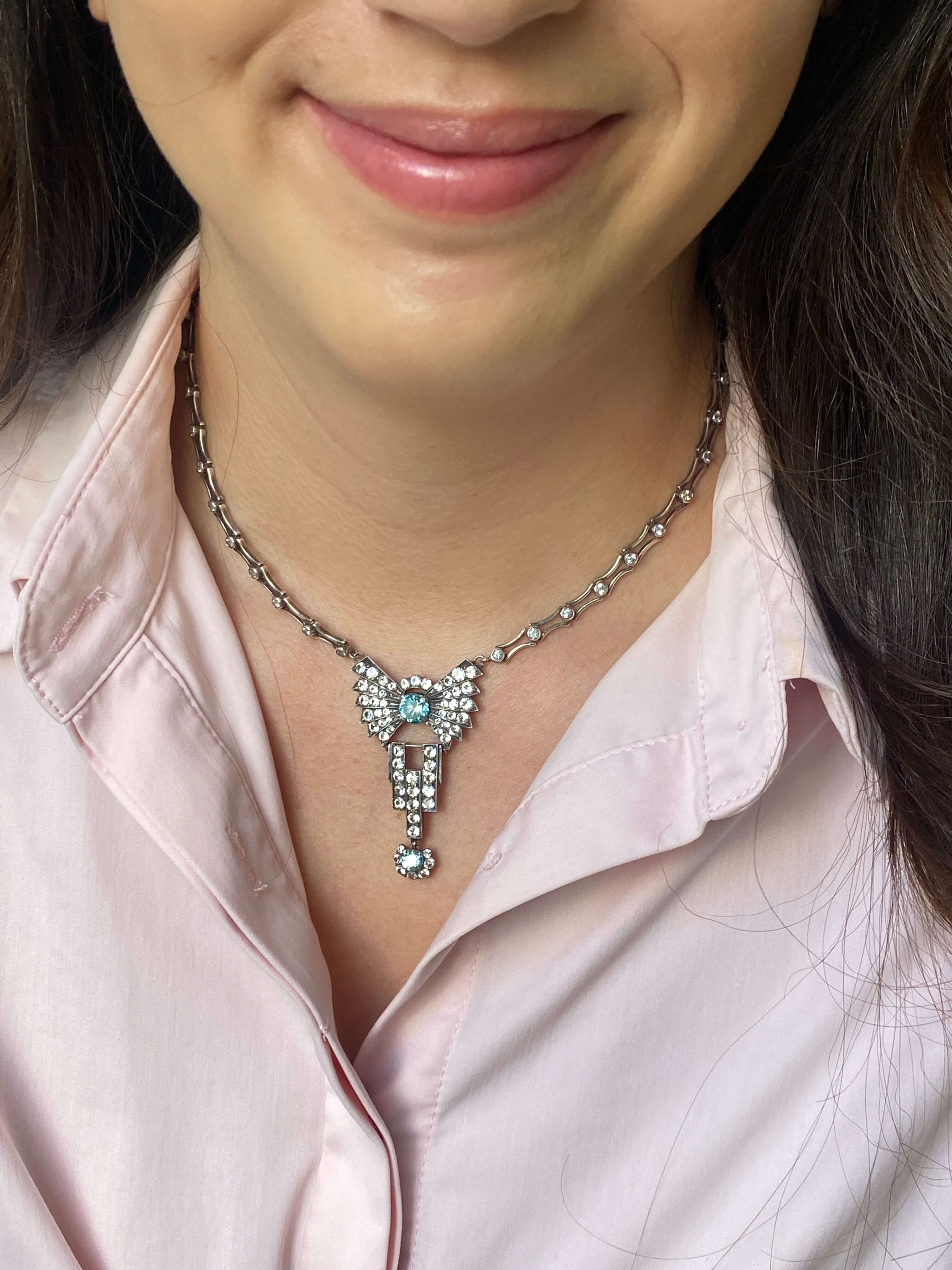 Art Deco Silver, Zircon & Paste Necklace, c.1925