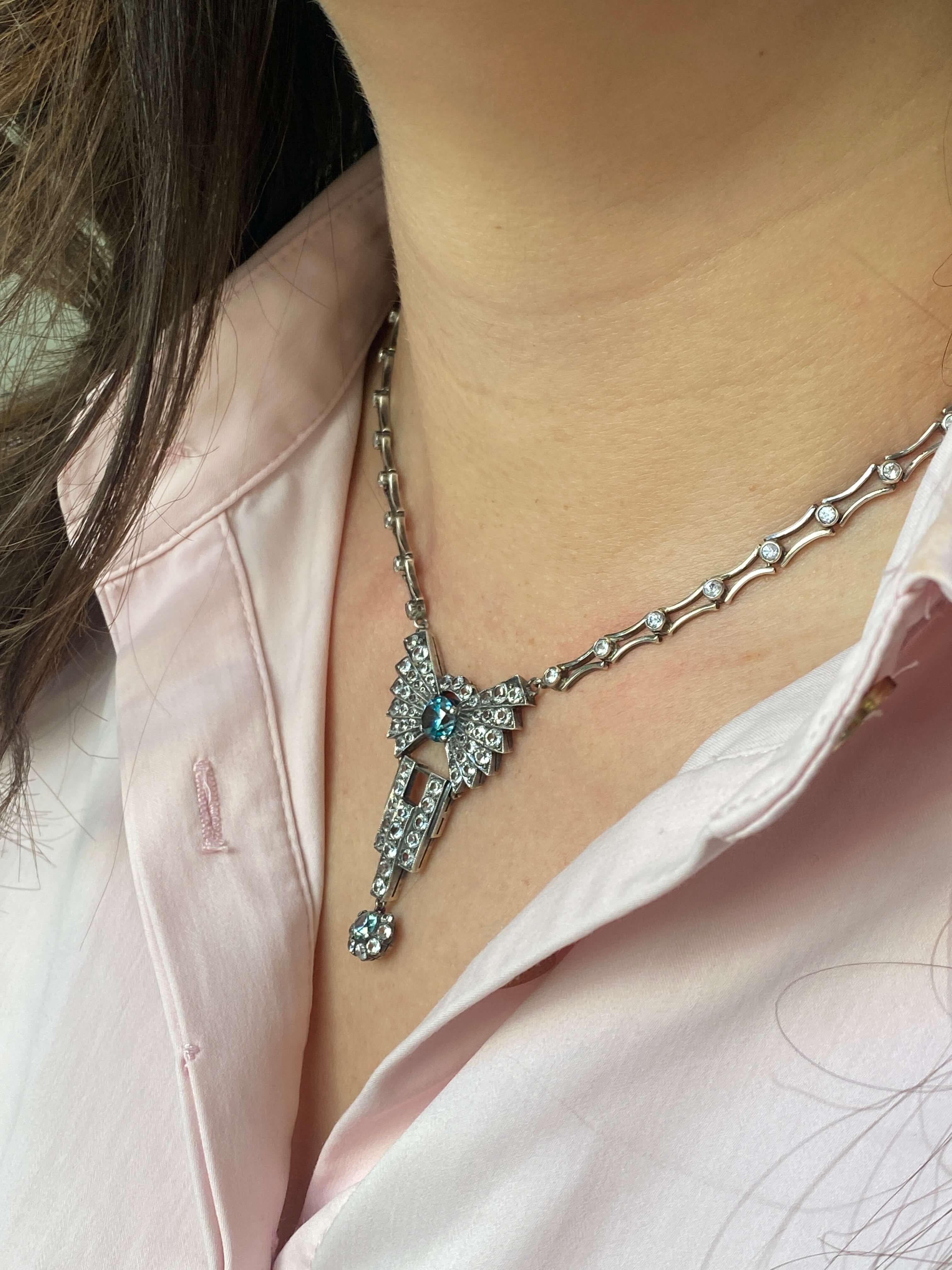 Art Deco Silver, Zircon & Paste Necklace, c.1925