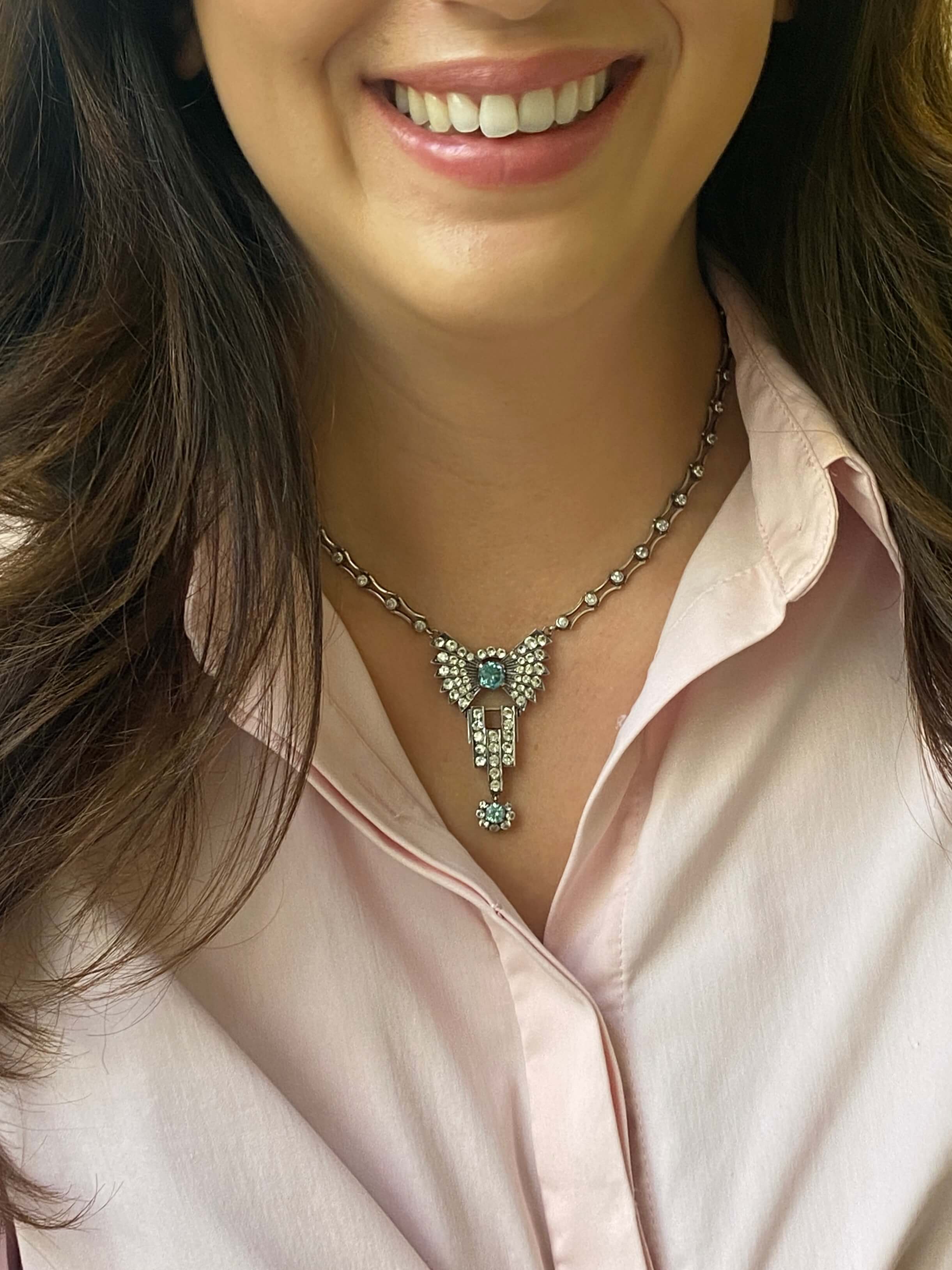 Art Deco Silver, Zircon & Paste Necklace, c.1925