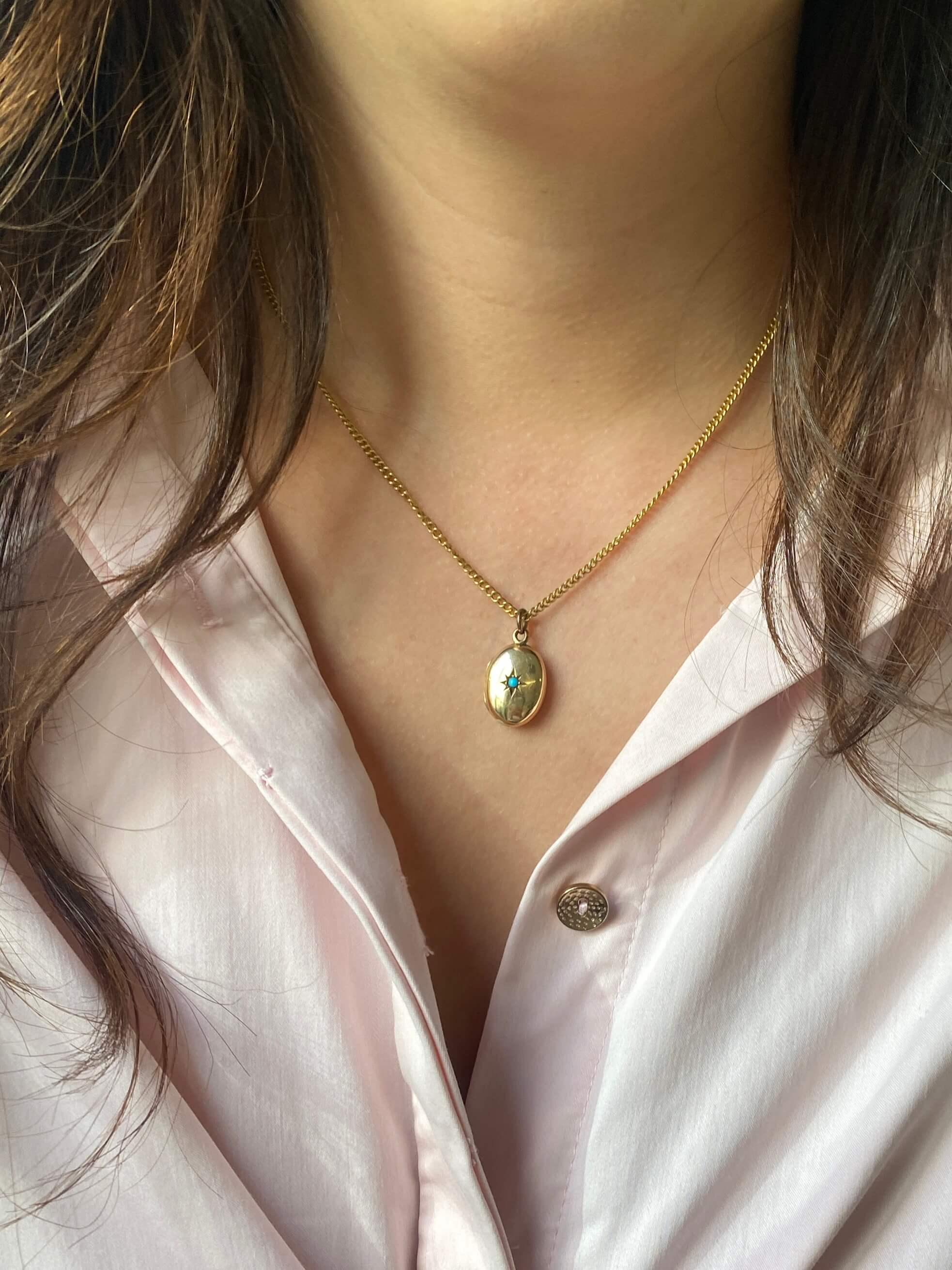 Antique 9ct yellow gold & turquoise locket
