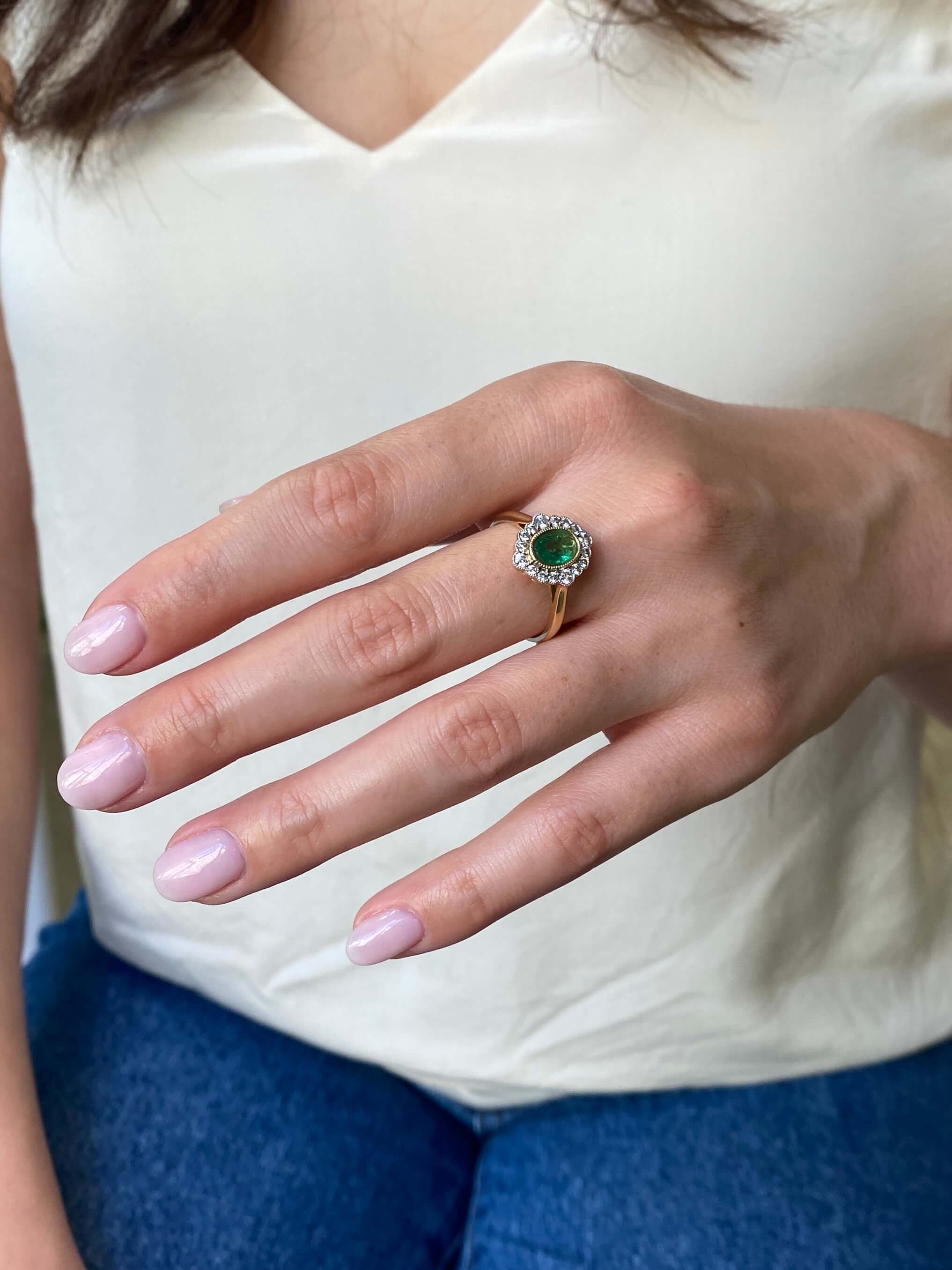 Fine Emerald & Diamond Cluster Ring in 18ct yellow gold