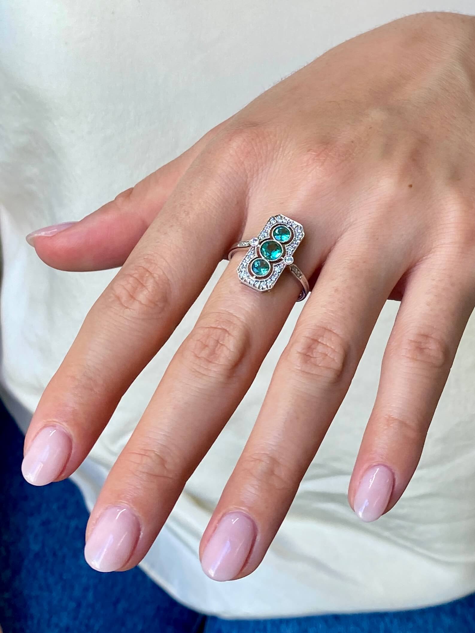 Edwardian Style Emerald & Diamond Ring 18ct white gold