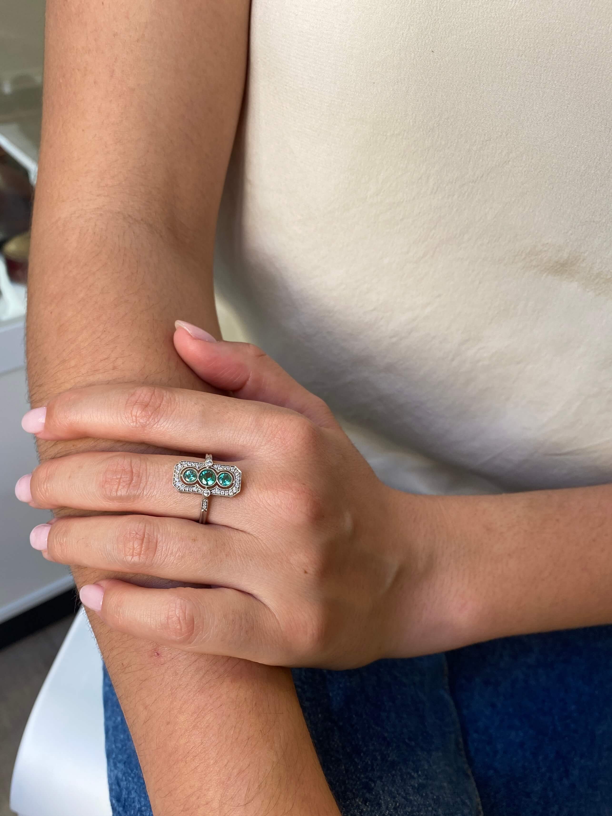 Edwardian Style Emerald & Diamond Ring 18ct white gold