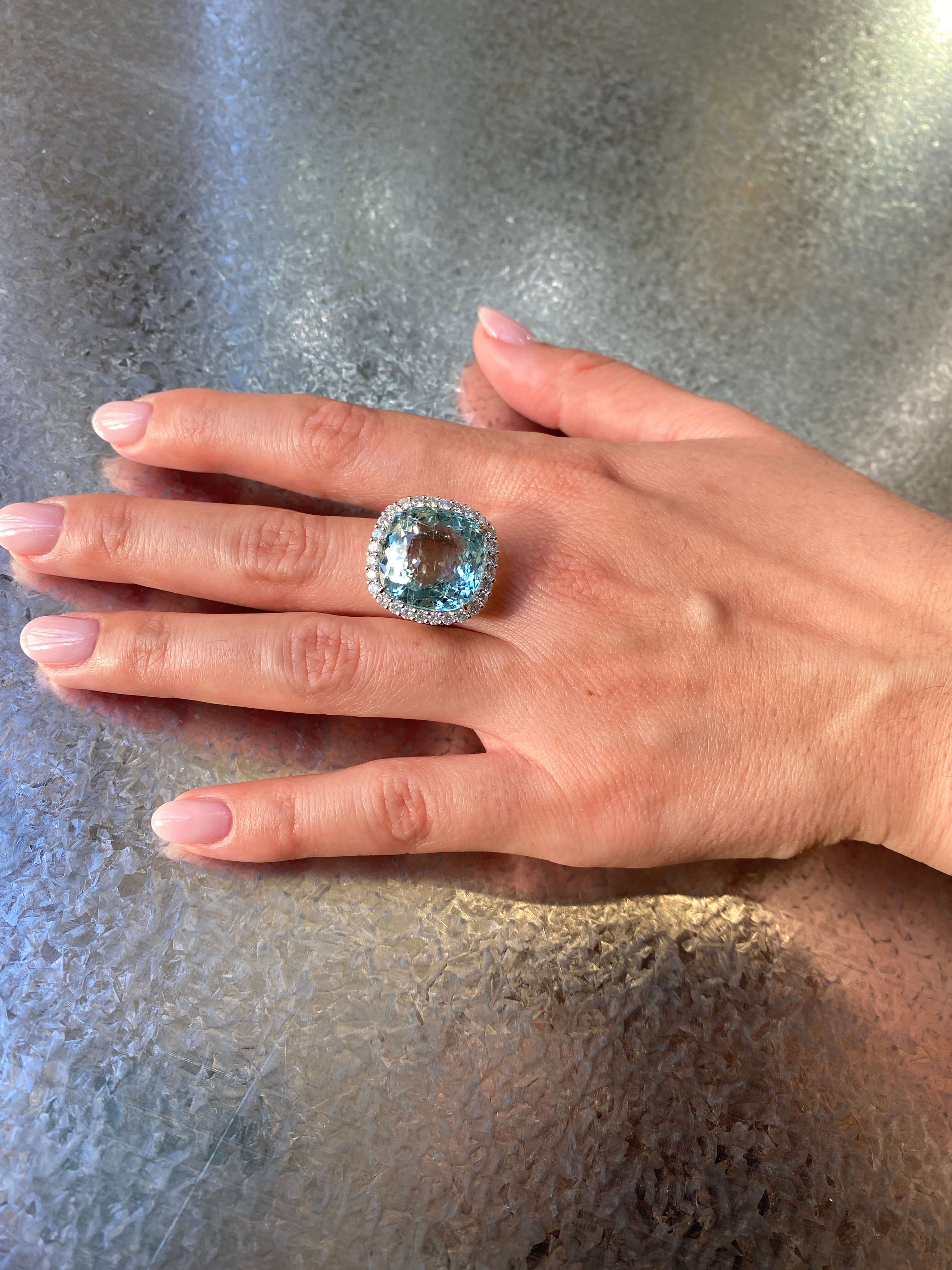 Modern 19.19 carat Aquamarine & Diamond Ring set in Platinum.