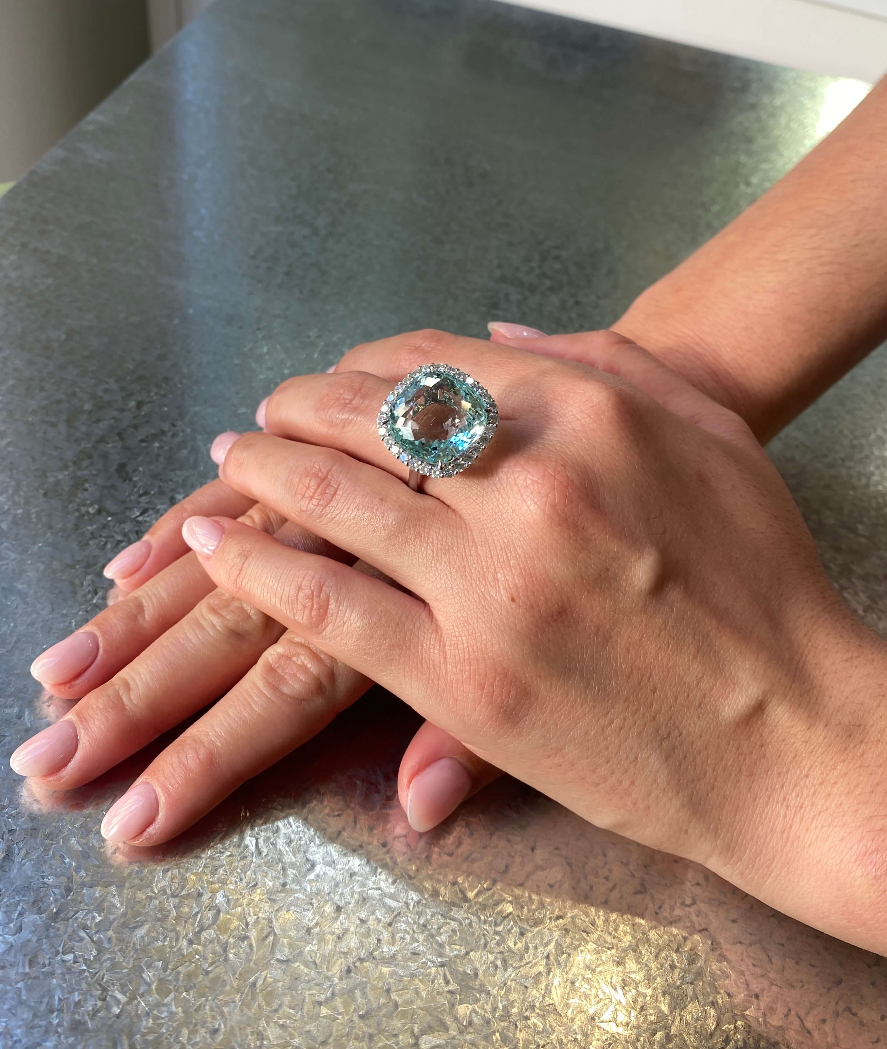 Modern 19.19 carat Aquamarine & Diamond Ring set in Platinum.