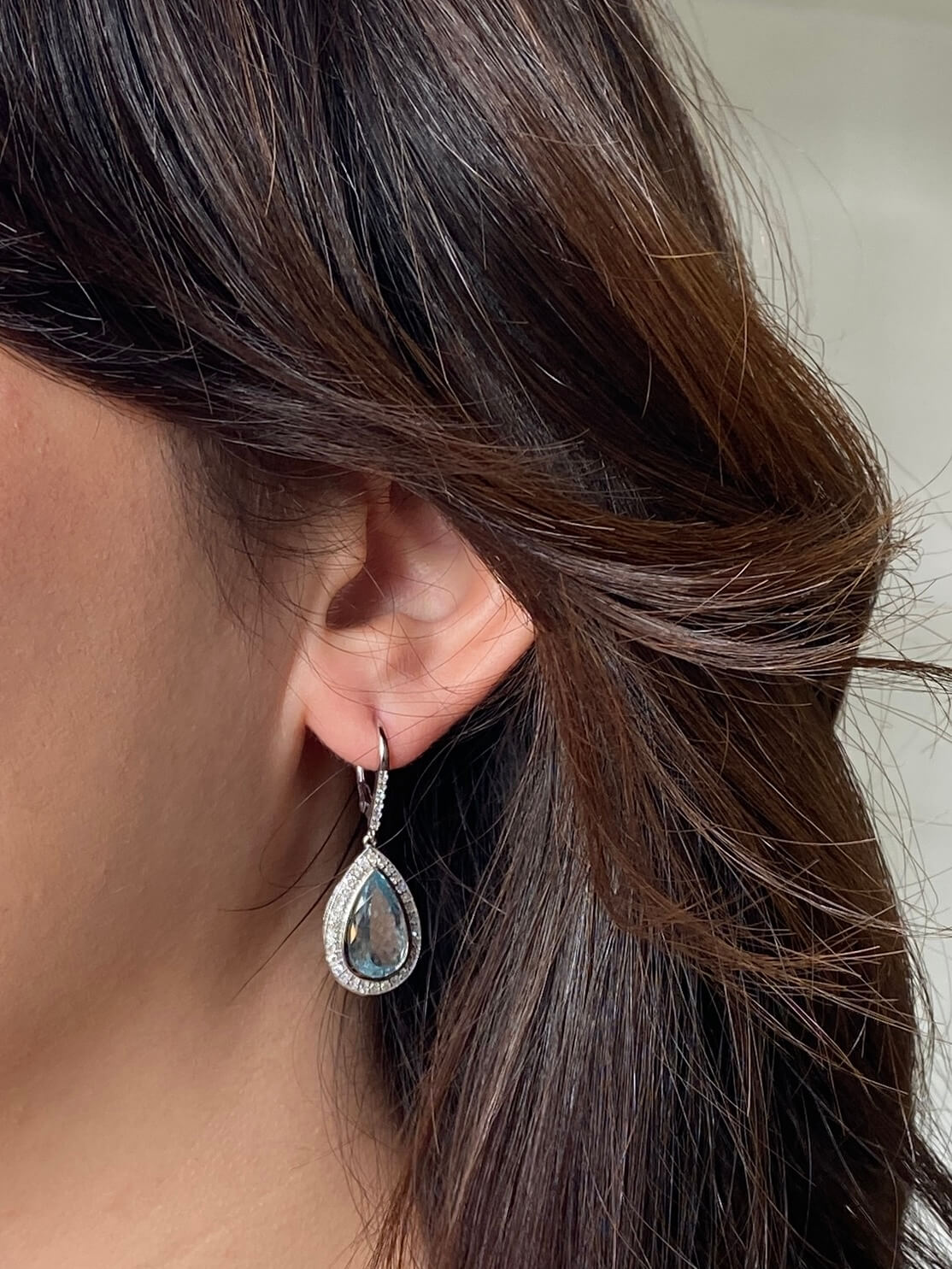 Modern Aquamarine & Diamond Drop Earrings 14ct white gold