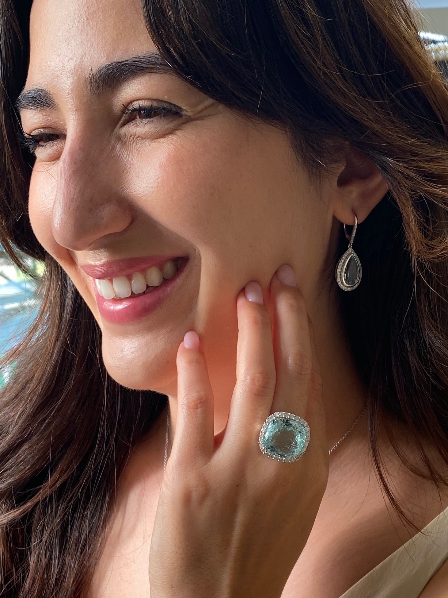 Modern Aquamarine & Diamond Drop Earrings 14ct white gold