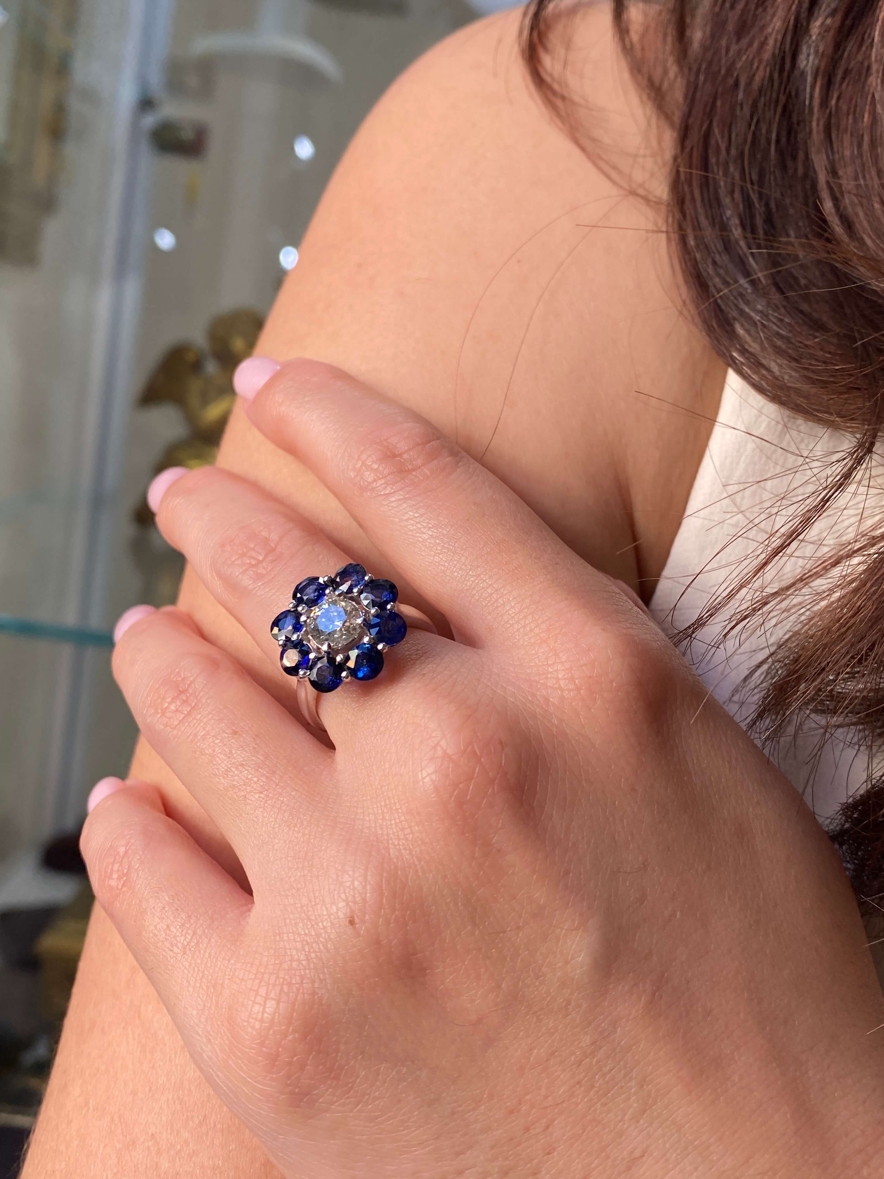 Sapphire & Diamond Cluster Ring
