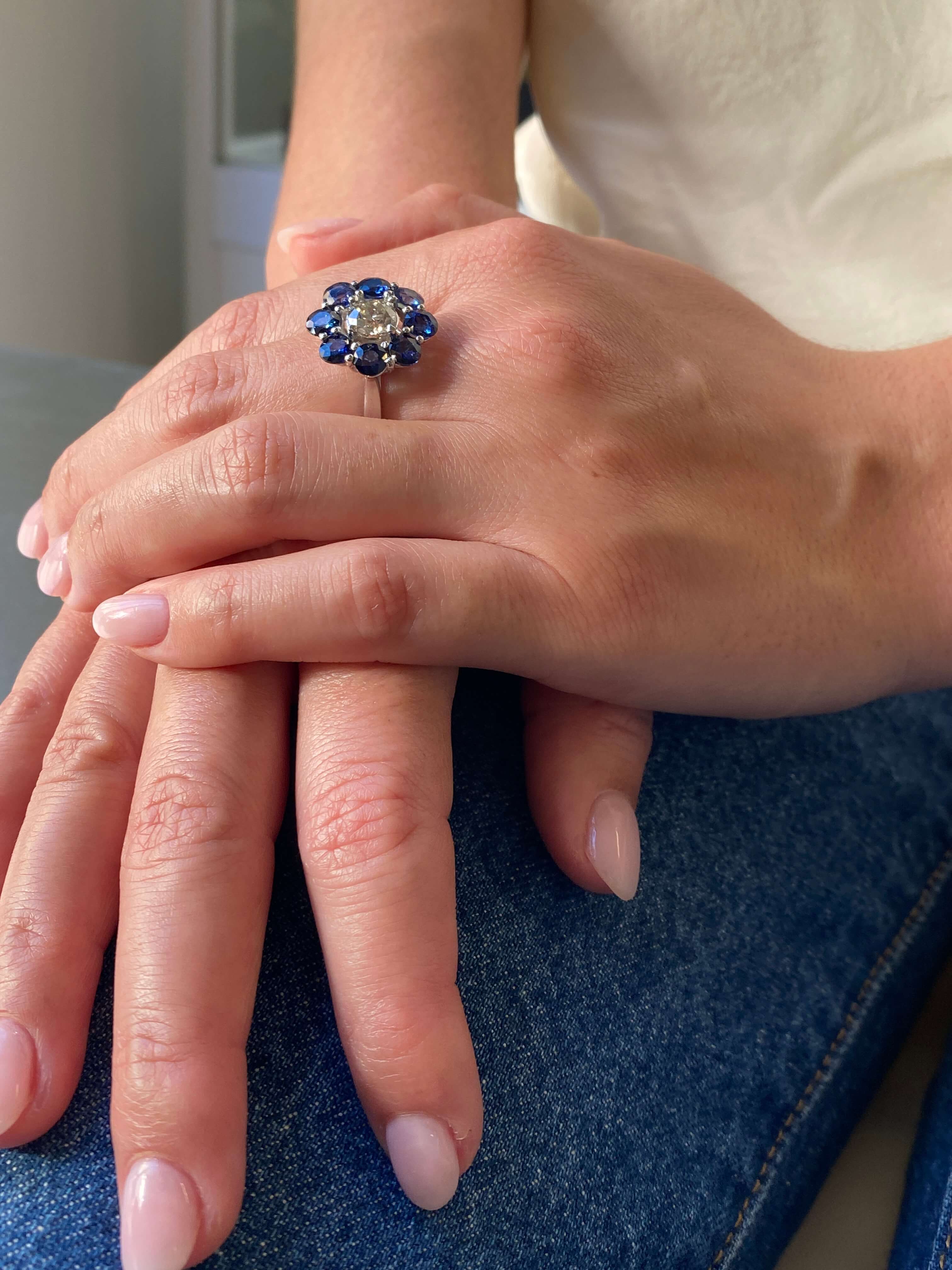 Sapphire & Diamond Cluster Ring