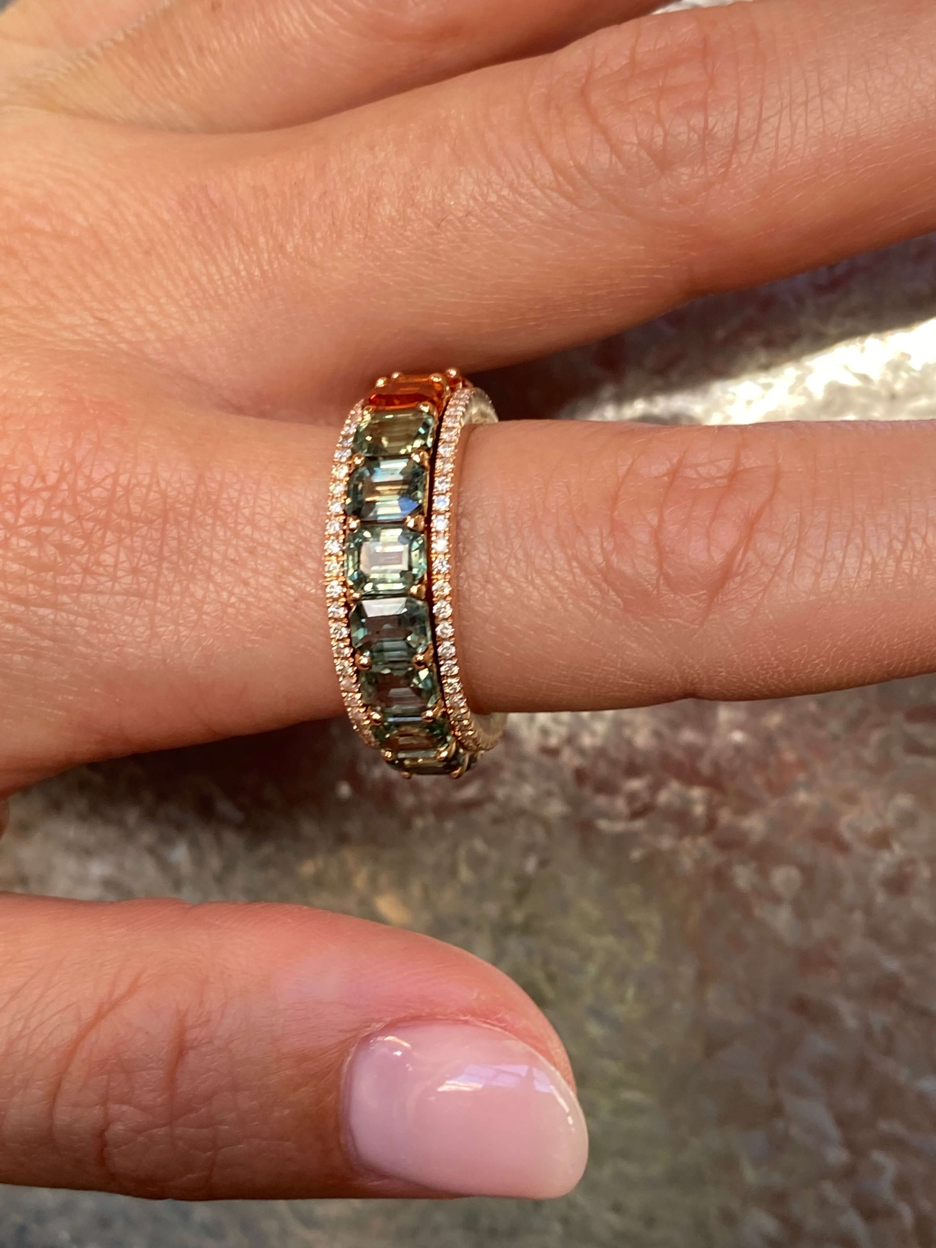Superb Modern Multi-Coloured Sapphire & Diamond Spinner Ring 18ct rose gold