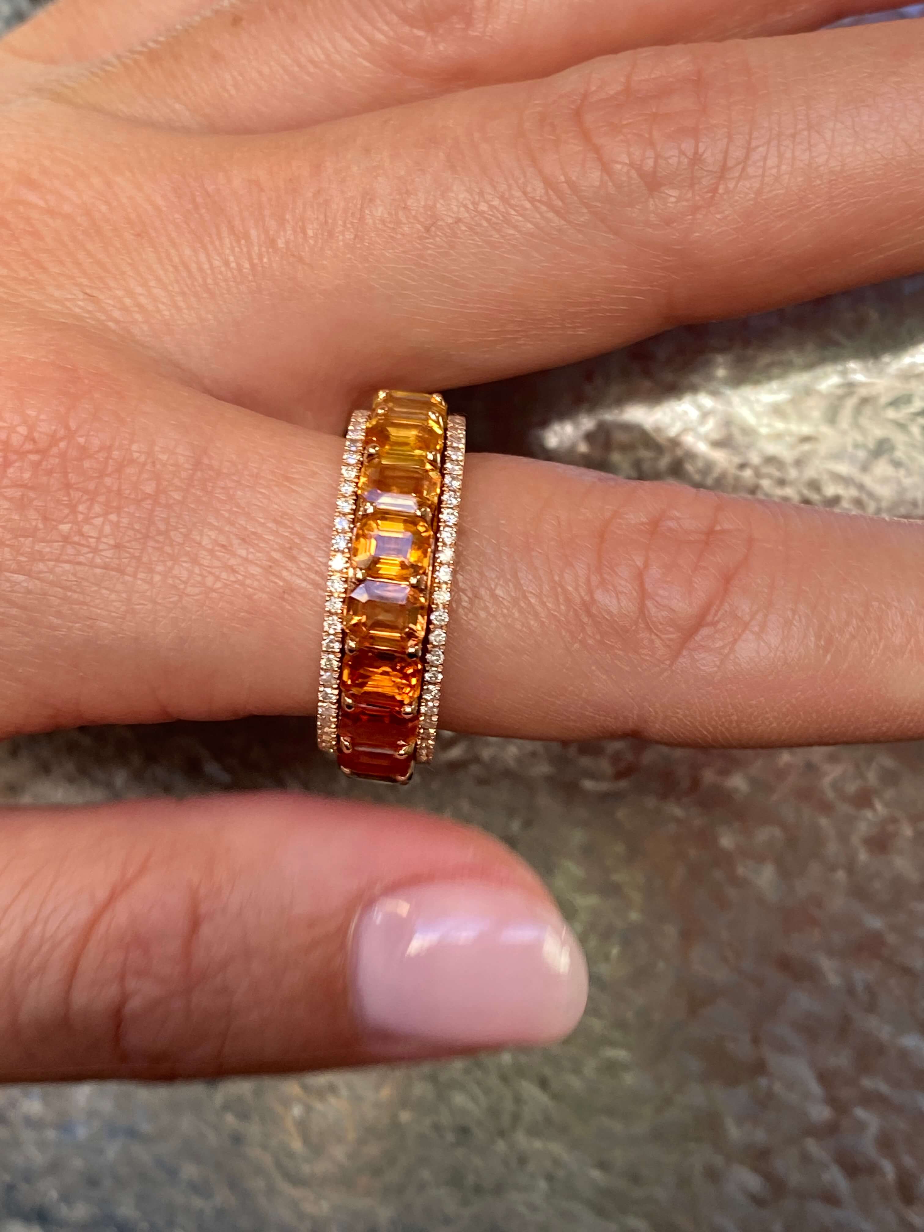 Superb Modern Multi-Coloured Sapphire & Diamond Spinner Ring 18ct rose gold