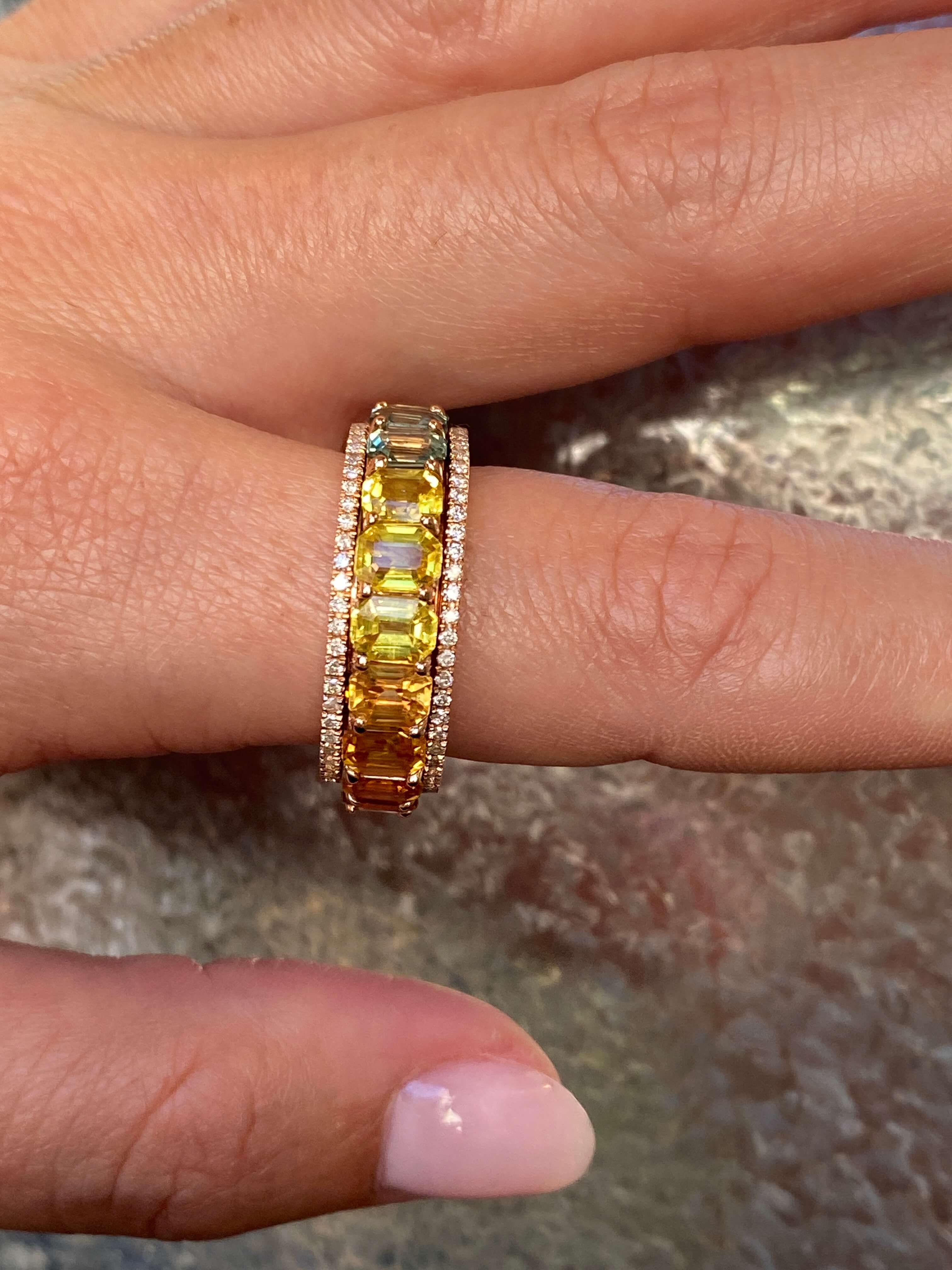 Superb Modern Multi-Coloured Sapphire & Diamond Spinner Ring 18ct rose gold