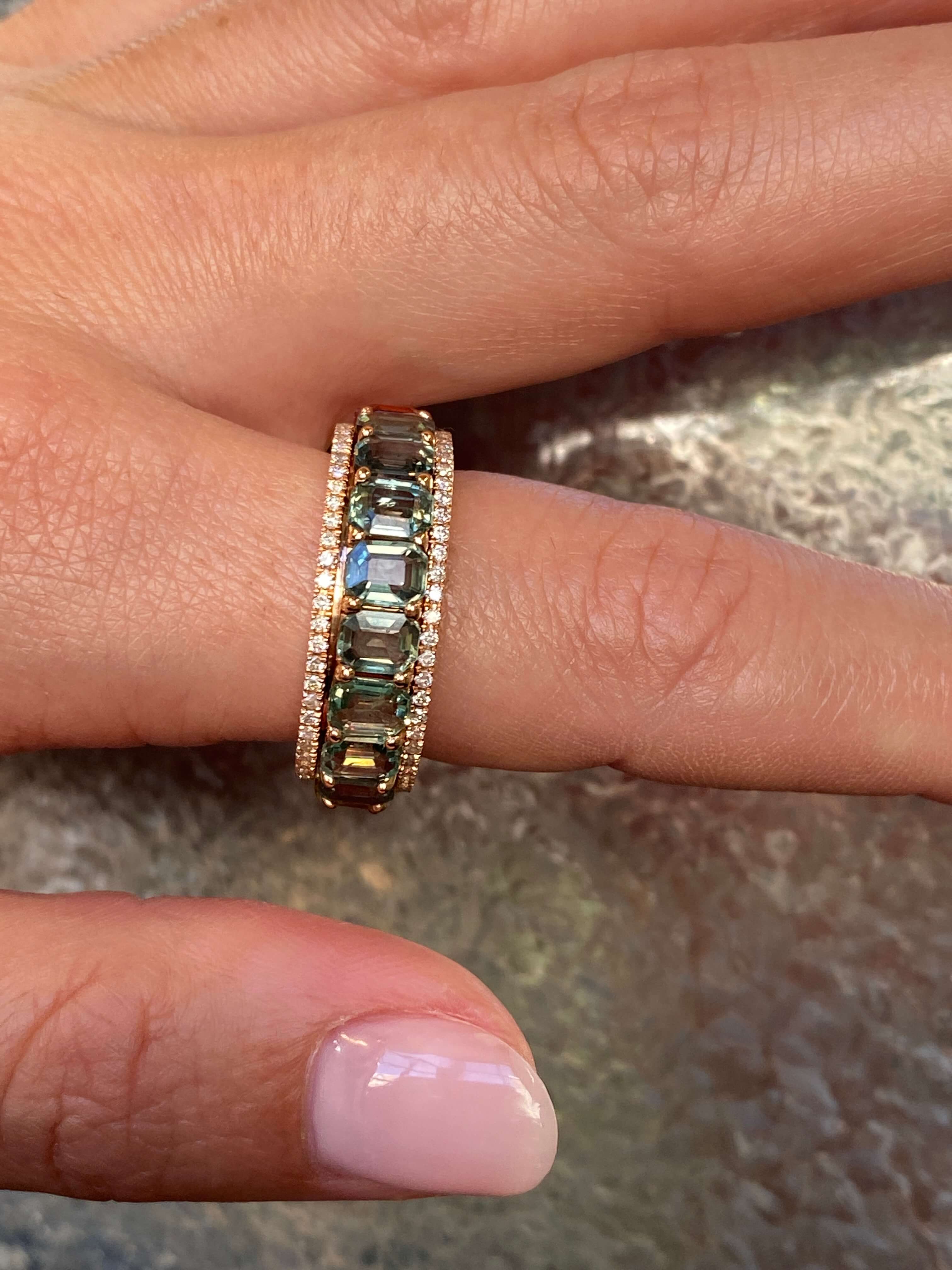 Superb Modern Multi-Coloured Sapphire & Diamond Spinner Ring 18ct rose gold