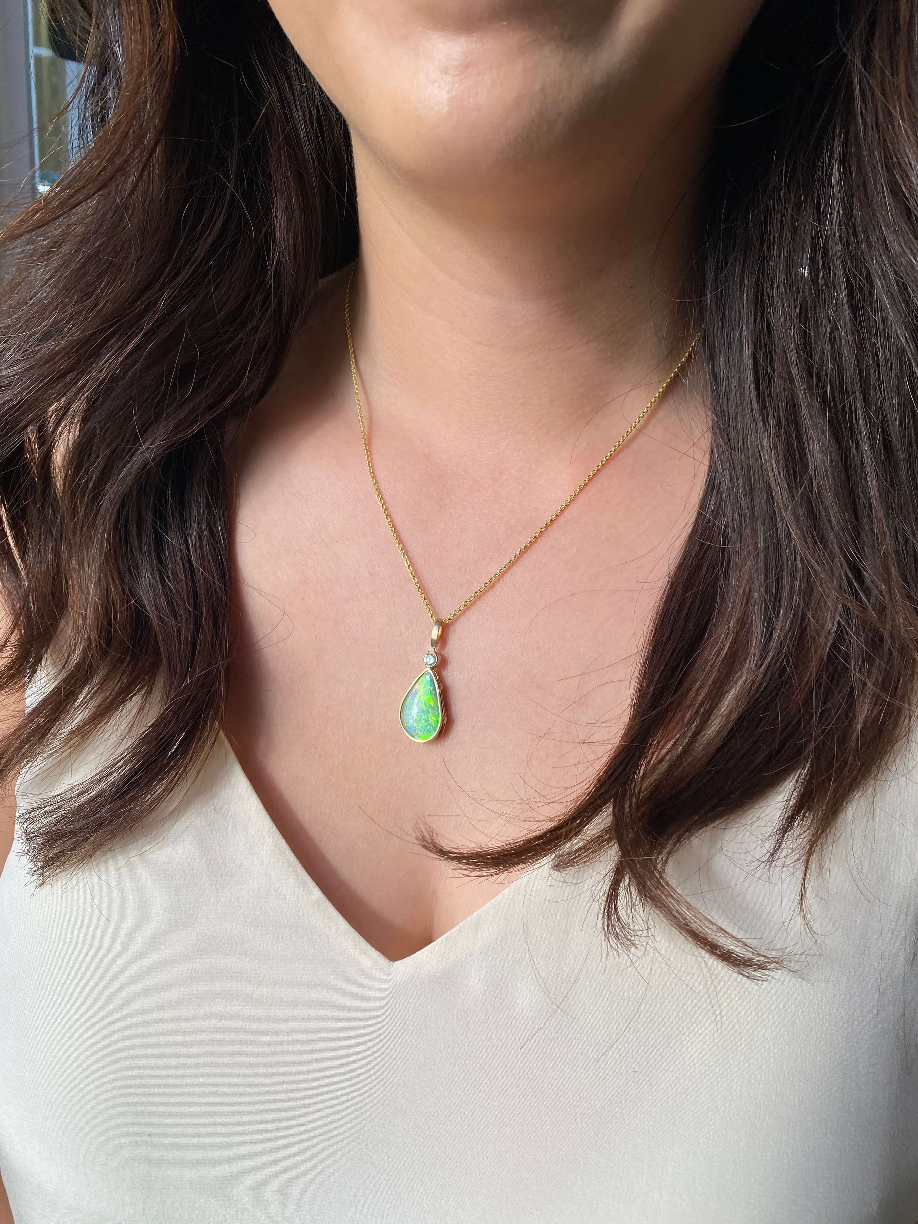 Stunning Vintage Opal & Diamond Pendant in 14k yellow gold