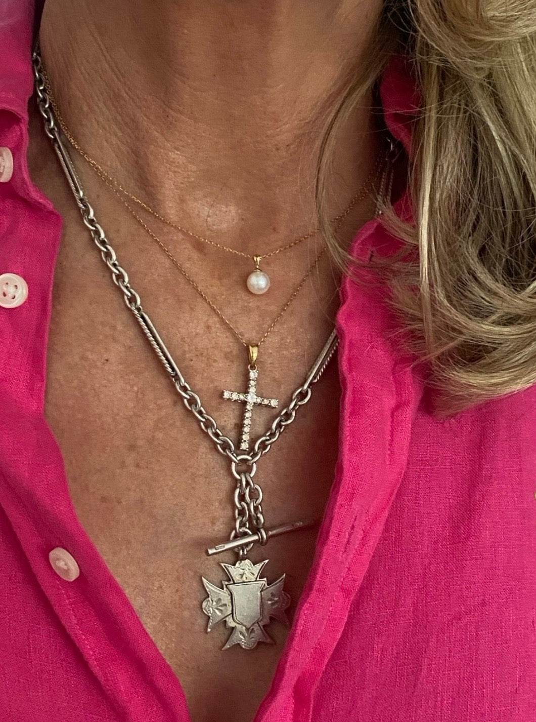 18ct yellow & white gold Vintage Diamond Cross Pendant