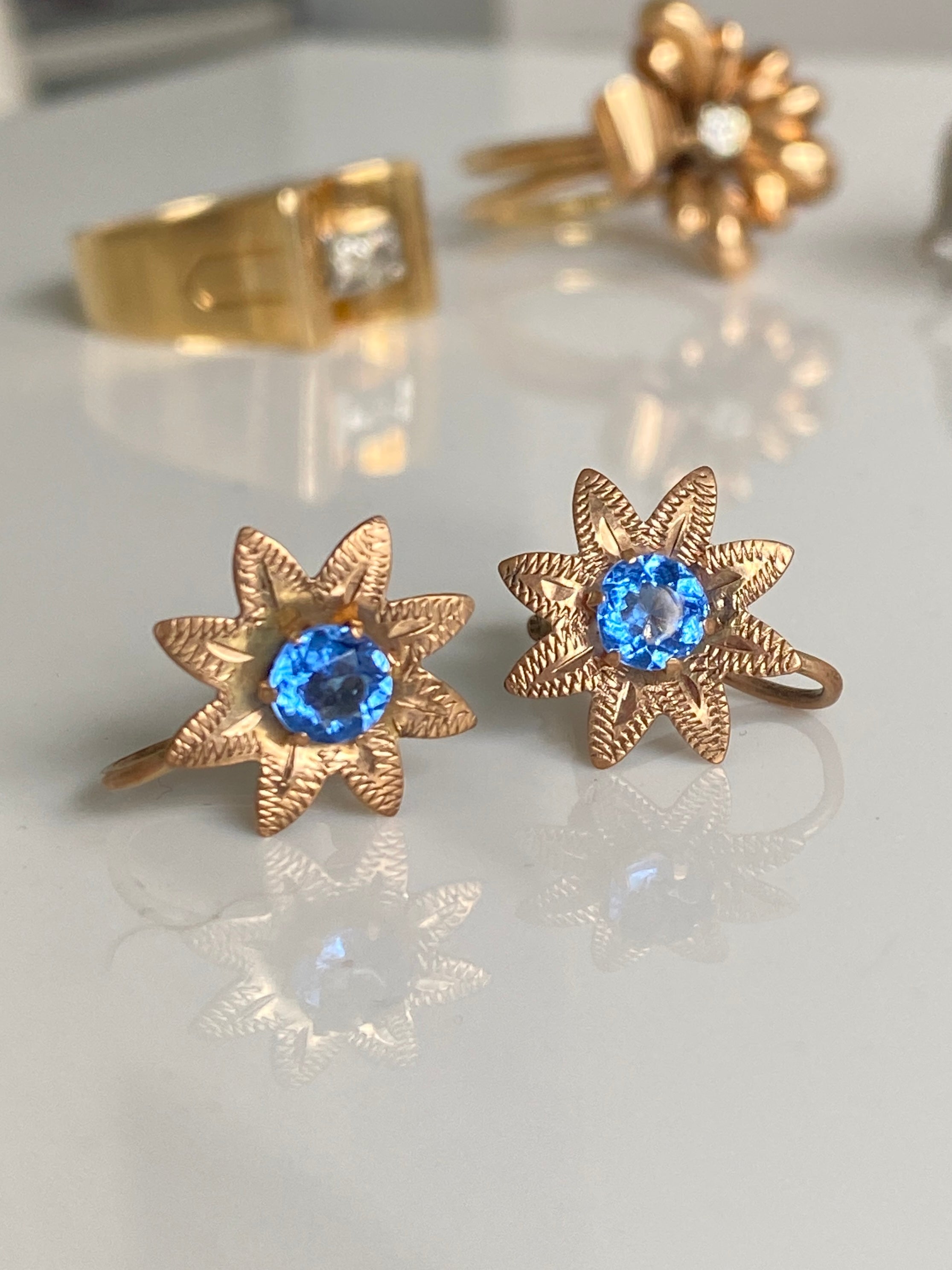 Vintage Rose Gold & Paste Flower Earrings