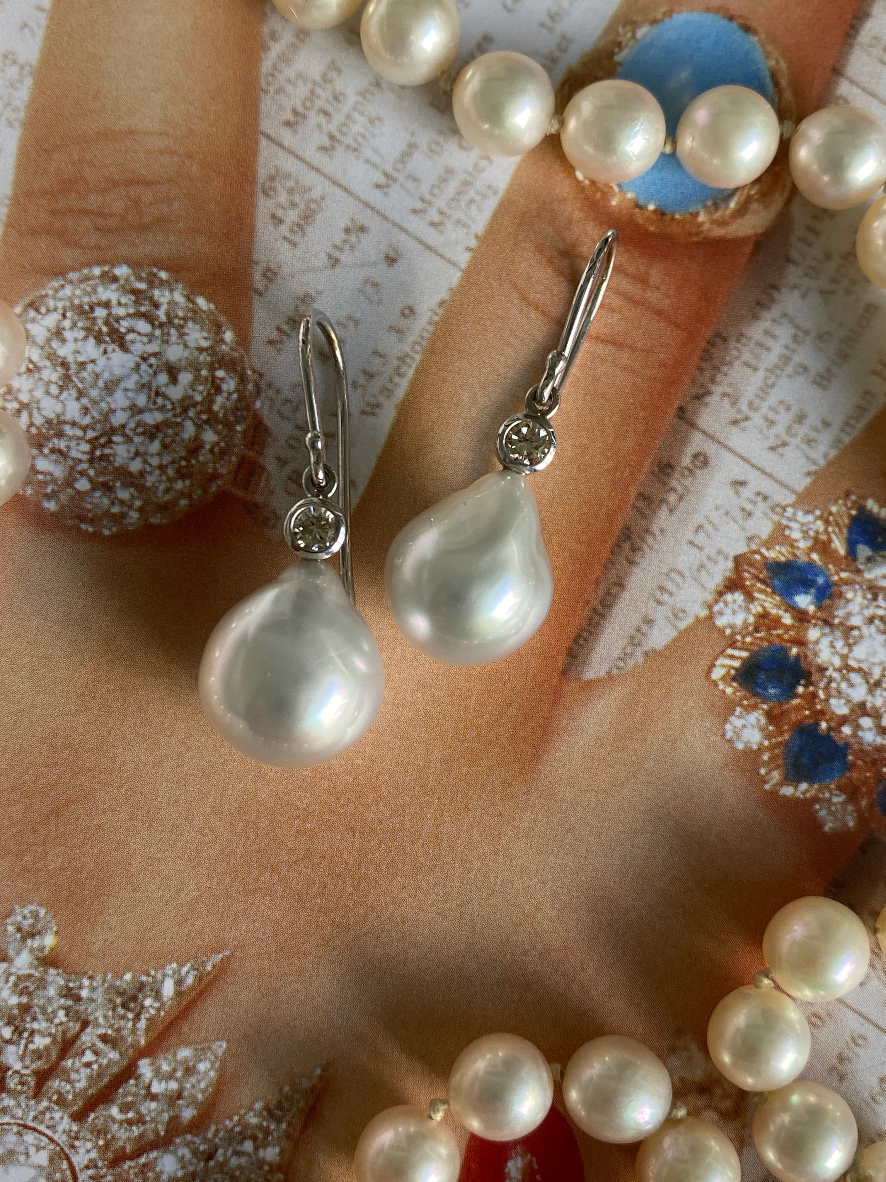 Australian South Sea Pearl & Diamond Earrings