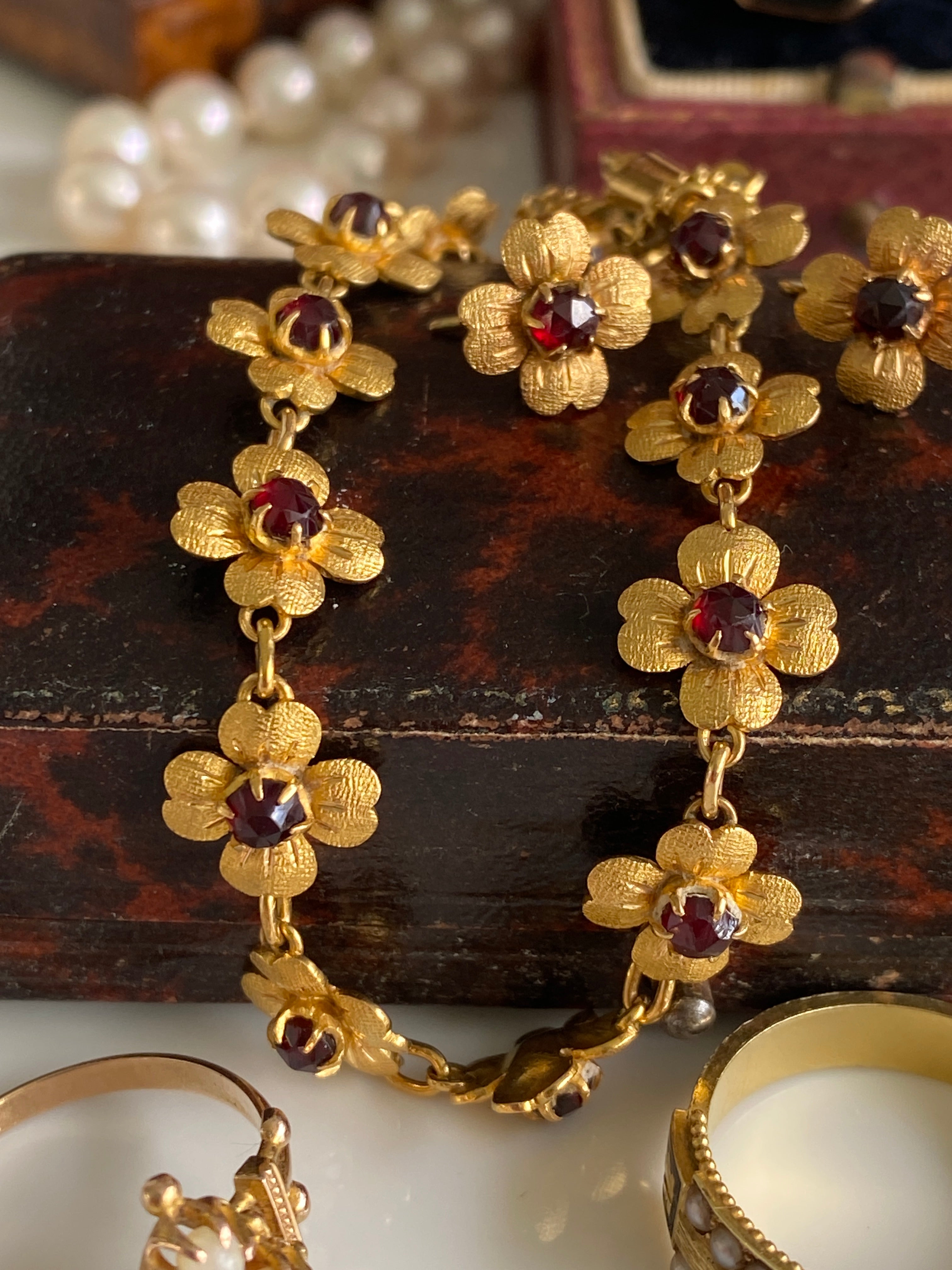 Vintage Gold & Garnet Bracelet & Earrings