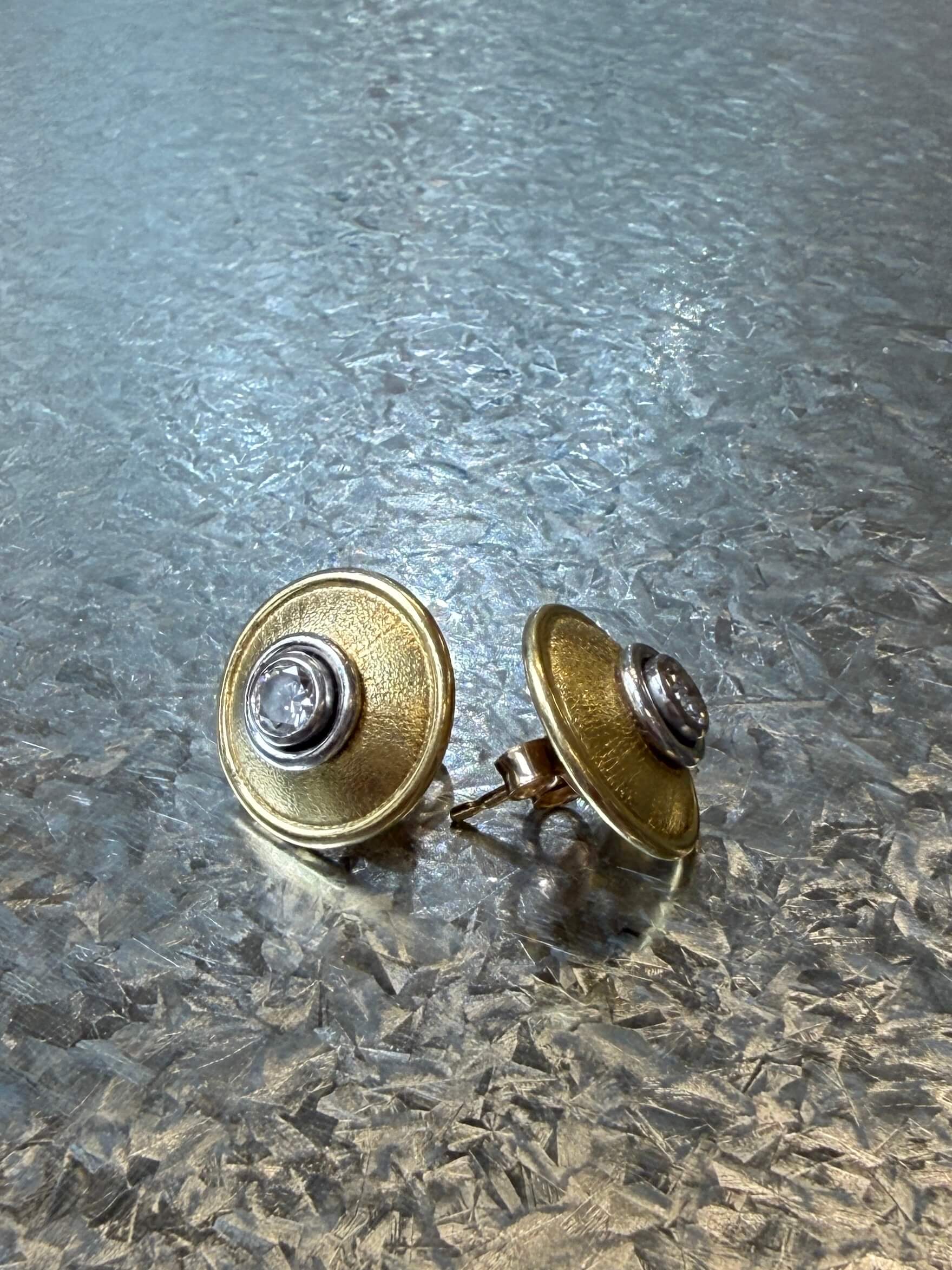 1970's 18ct yellow and white gold diamond earrings  Total diamond weight 0.46 carat.