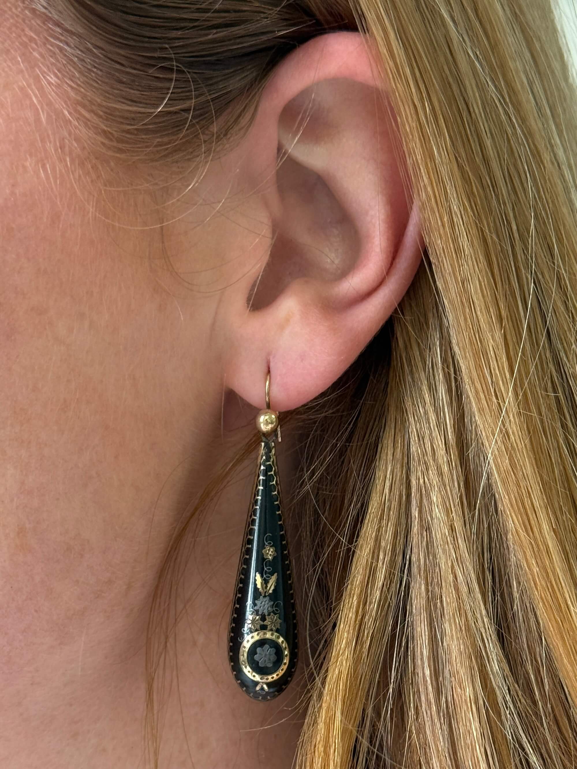 Antique Victorian Pique Pendant Earrings