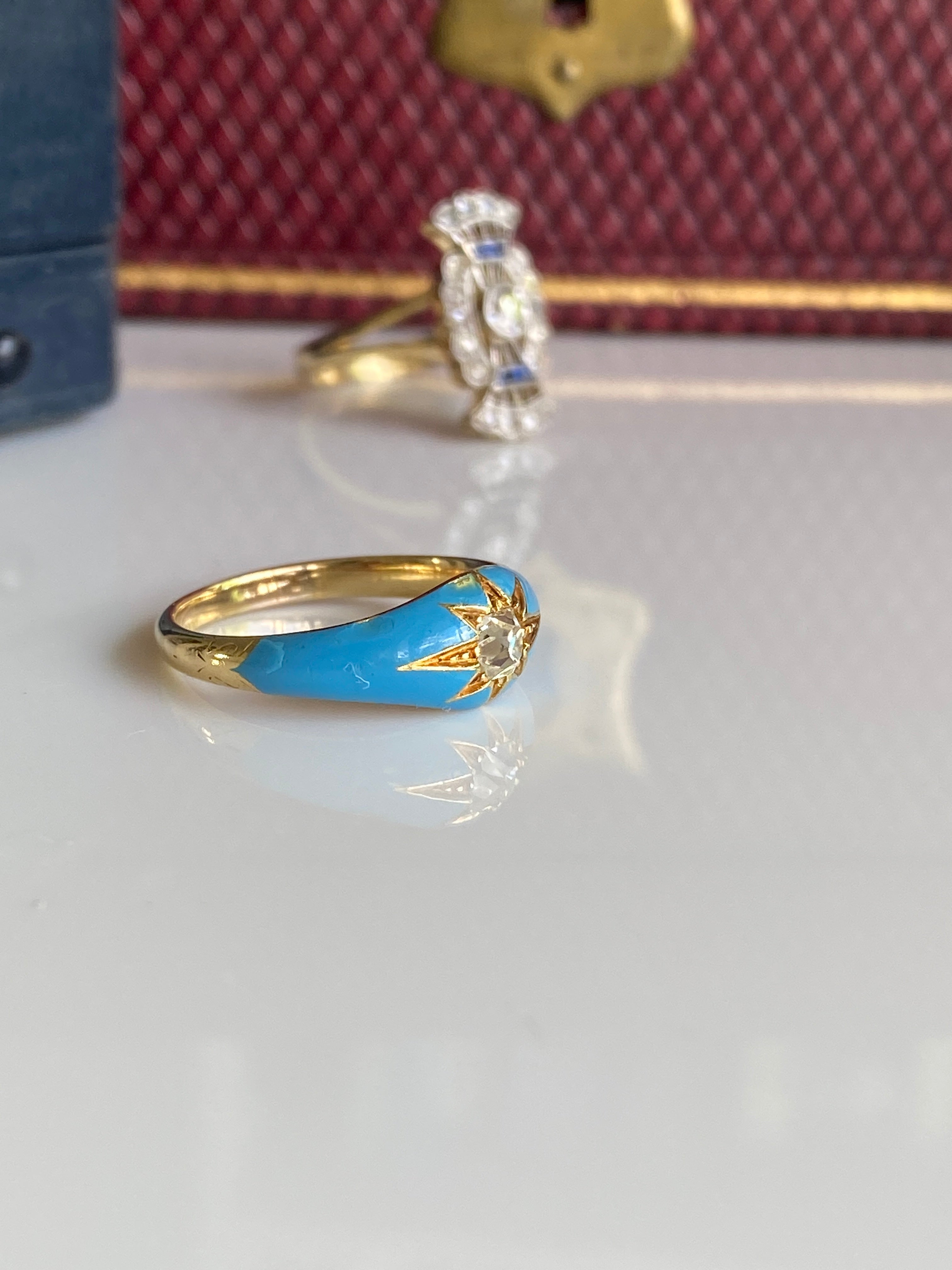 Victorian Diamond & Enamel Gyspy Ring