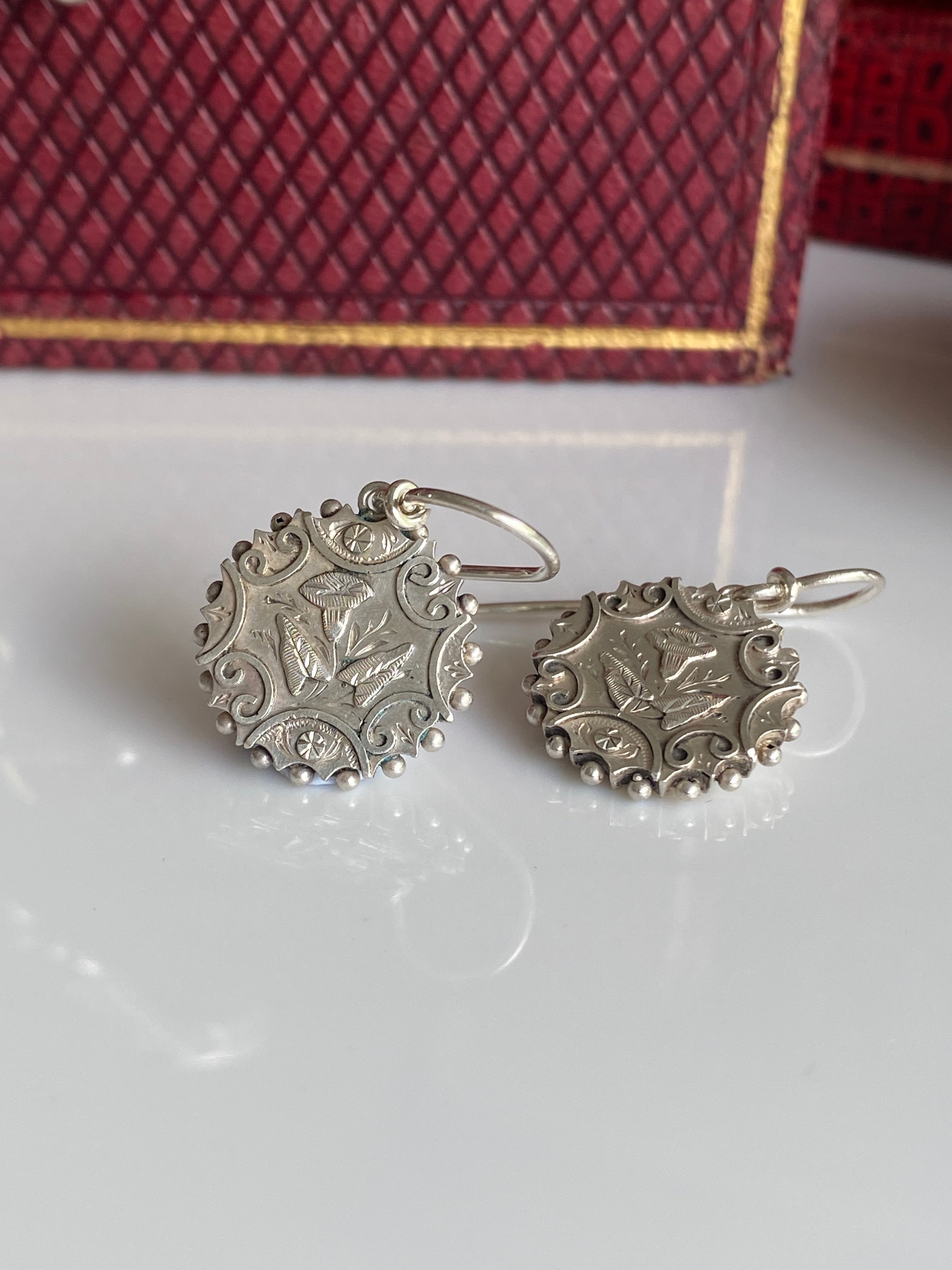 Antique Victorian Silver Earrings, 1880s
