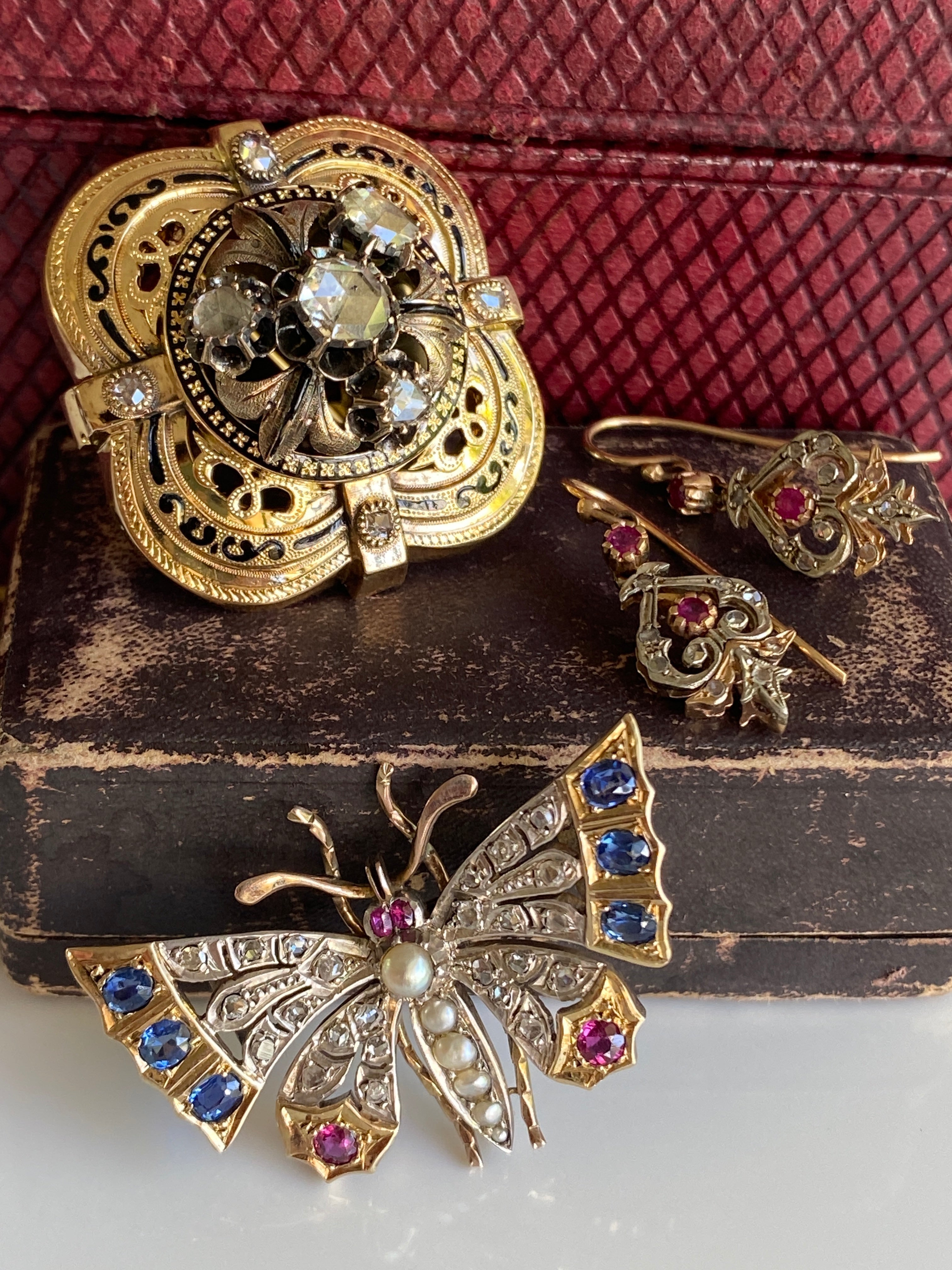 Edwardian Style Ruby & Diamond Pendant Earrings