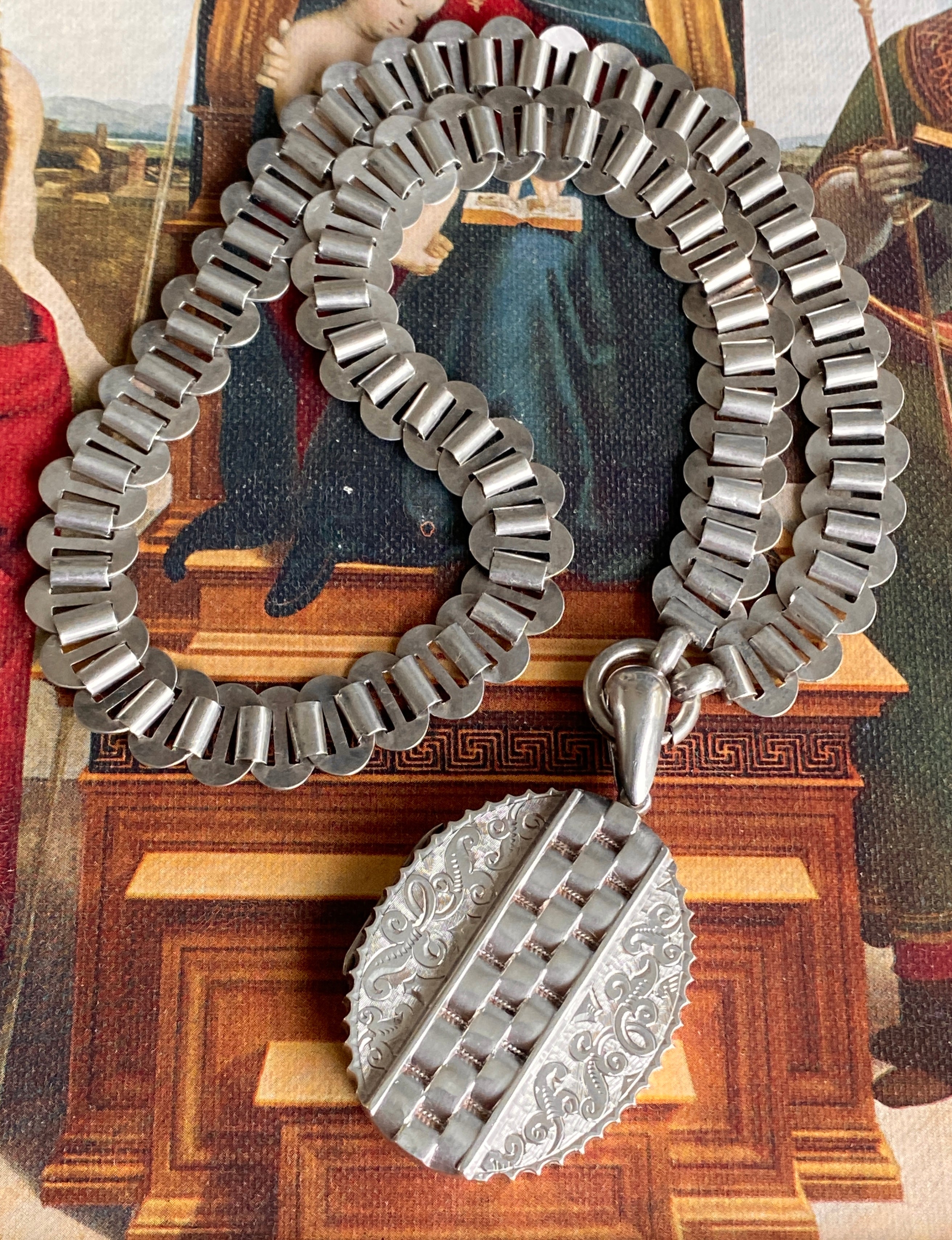 Antique Victorian Silver Collar & Locket, 1880's