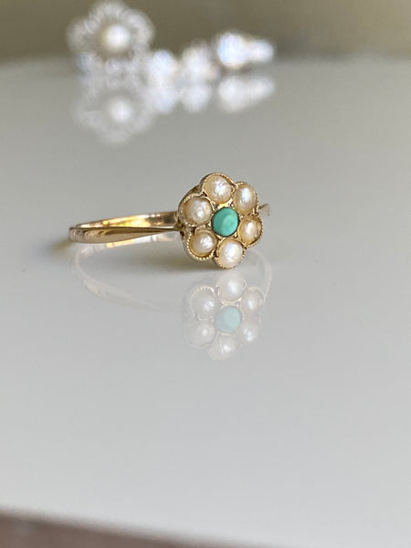 Antique Pearl & Turquoise Cluster Ring