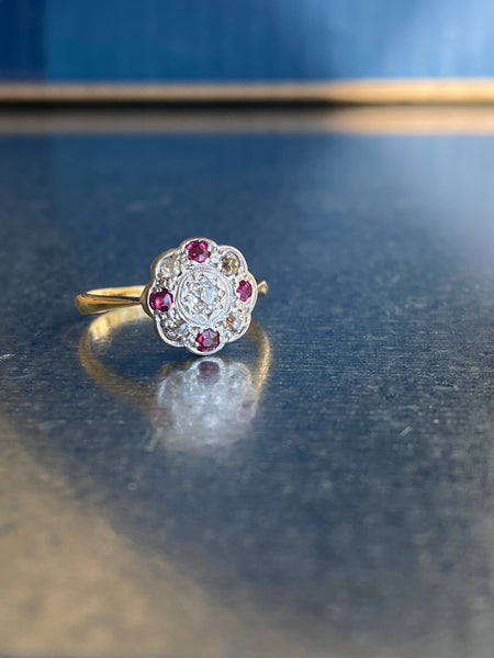 Vintage Ruby & Diamond Cluster Ring, 1950s
