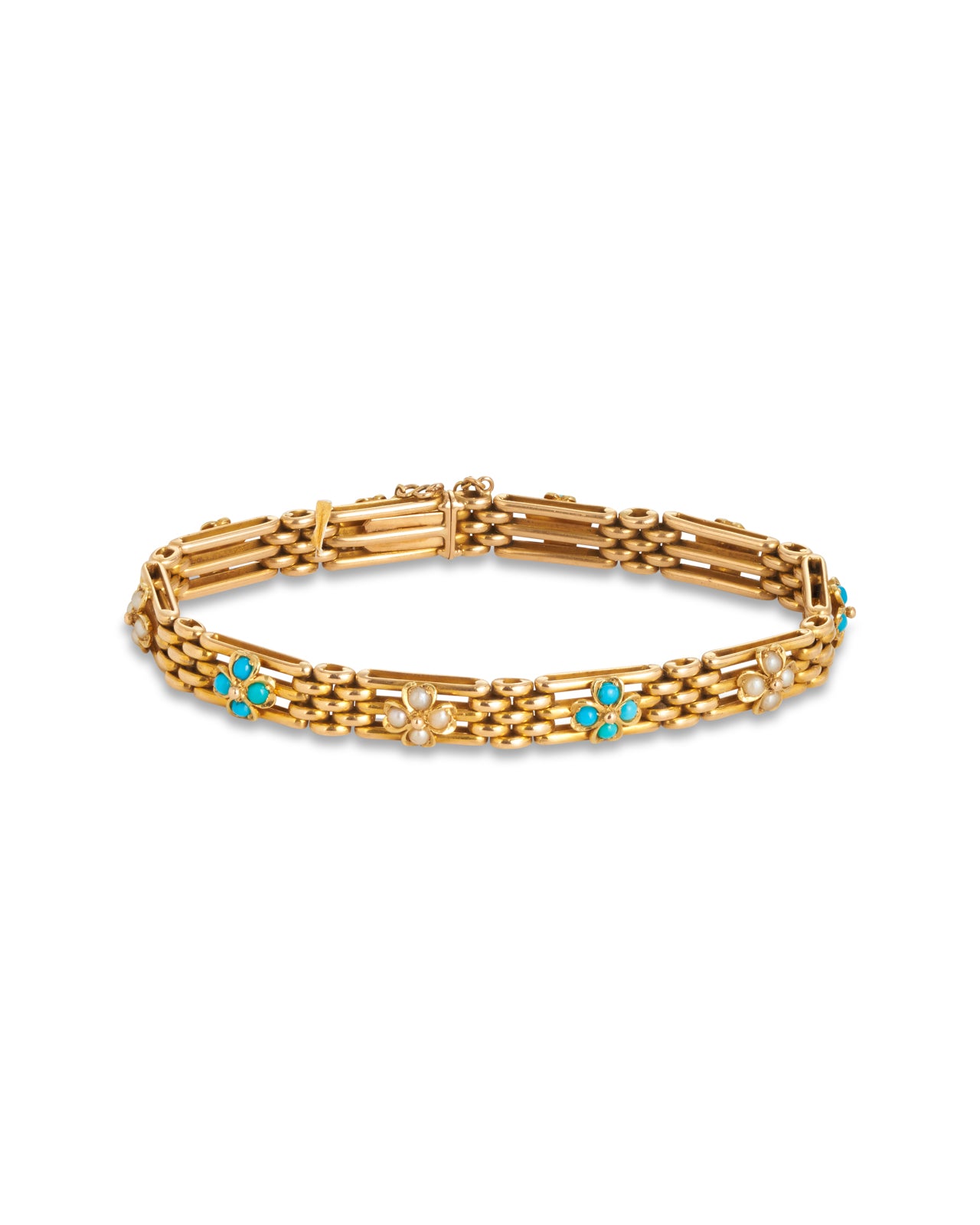 5ct yellow gold Antique Victorian Turquoise & Seed Pearl Bracelet