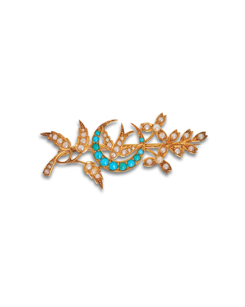 Antique Edwardian Turquoise & Seed Pearl Brooch