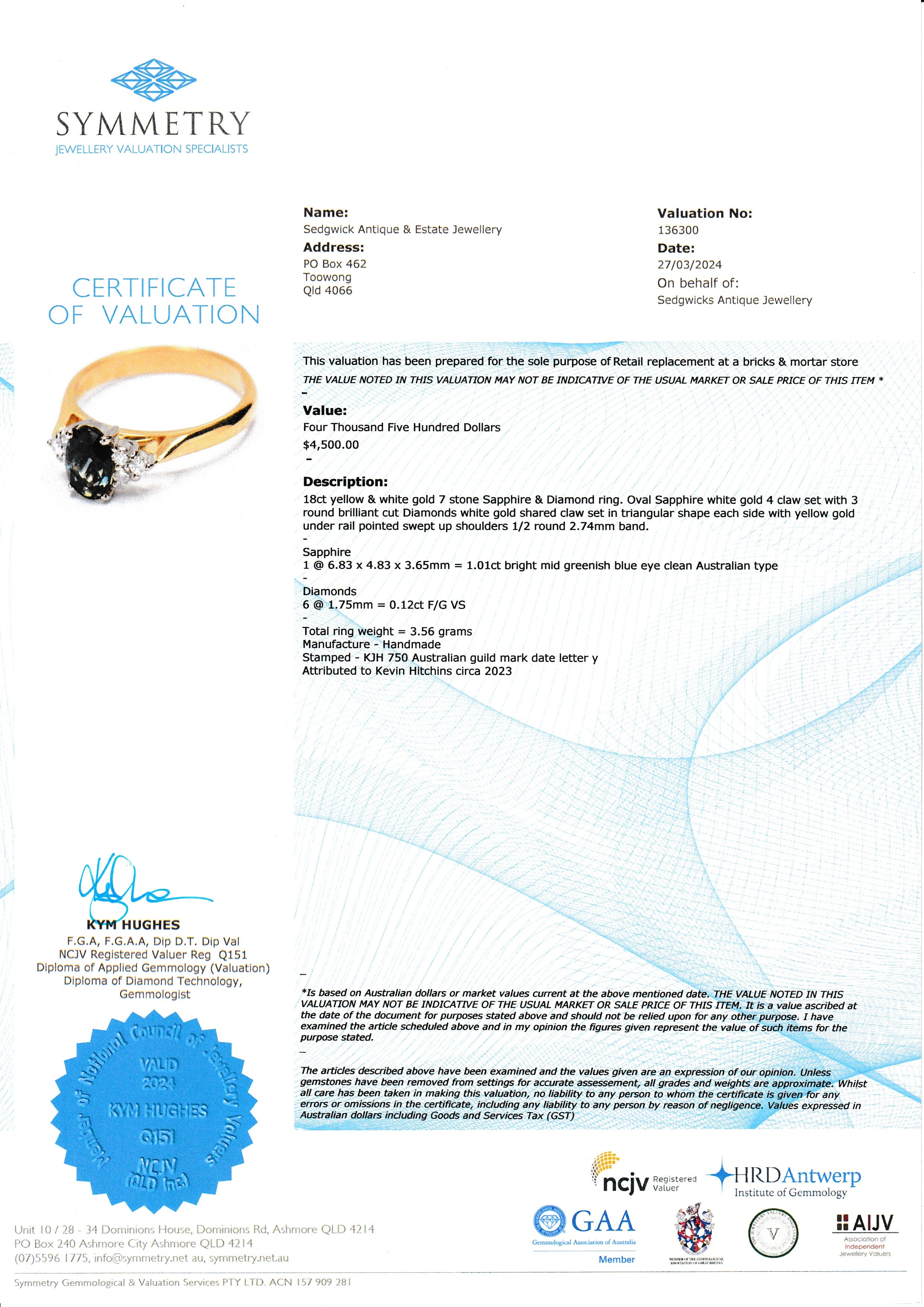 Australian Sapphire & Diamond Ring, Kevin Hitchens