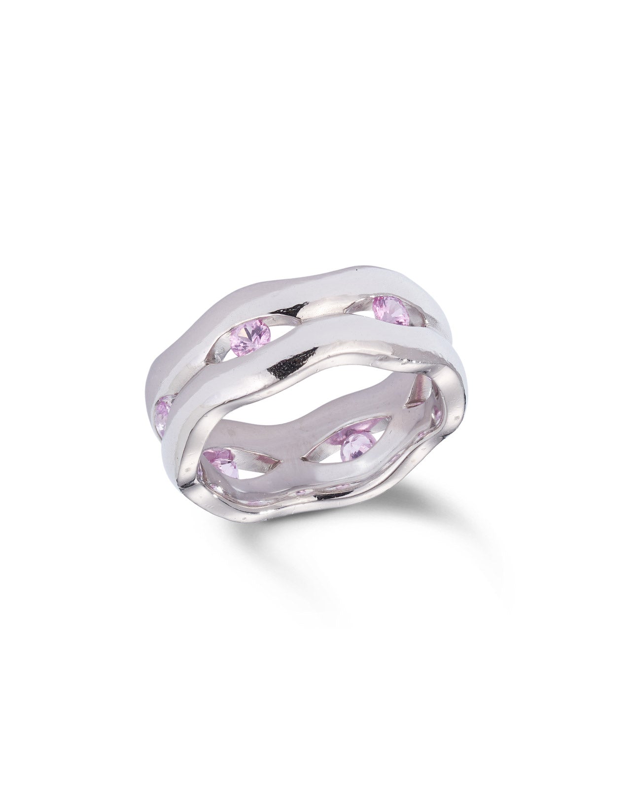 Modern Platinum & Pink Sapphire Band Ring