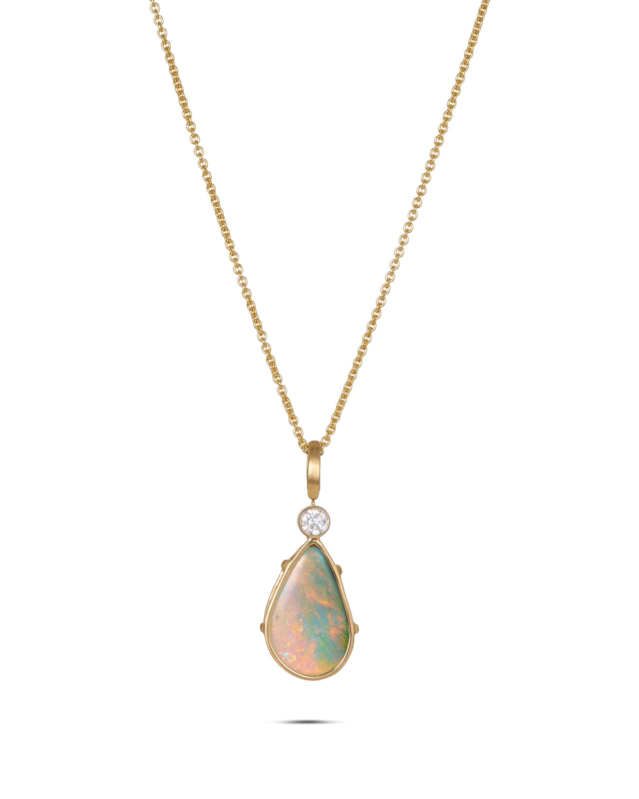 Stunning Vintage Opal & Diamond Pendant in 14k yellow gold