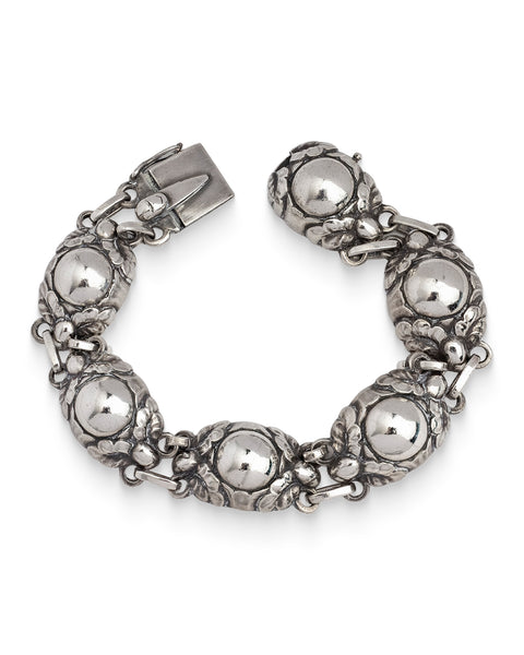 Authentic Georg Jensen sterling silver bracelet, No. 57A. Vintage 1930s Danish design, 925 silver, grape-cluster motif. 19cm, 31.8g. Excellent condition.