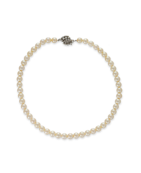 Pearl necklace with multi-stone diamond clasp
