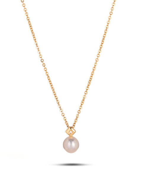 Modern Cultured Pearl & Diamond Pendant