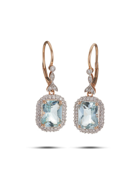 Aquamarine & Diamond Drop Earrings