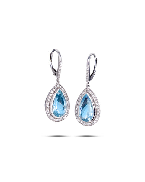 Modern Aquamarine & Diamond Drop Earrings