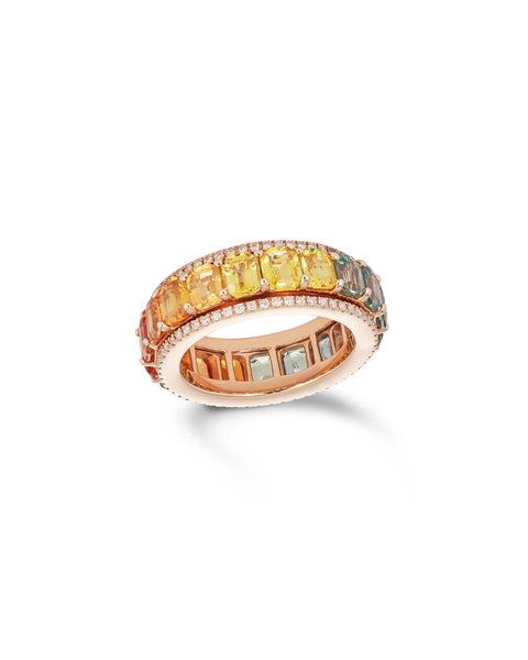 Superb Multi-Coloured Sapphire & Diamond Spinner Ring