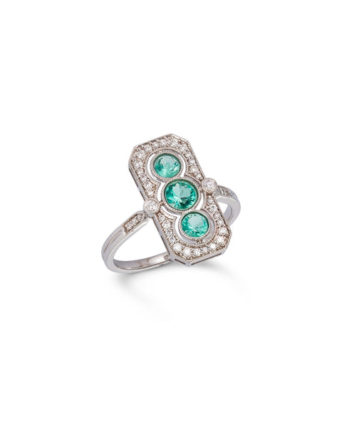 Edwardian Style Emerald & Diamond Ring 18ct white gold