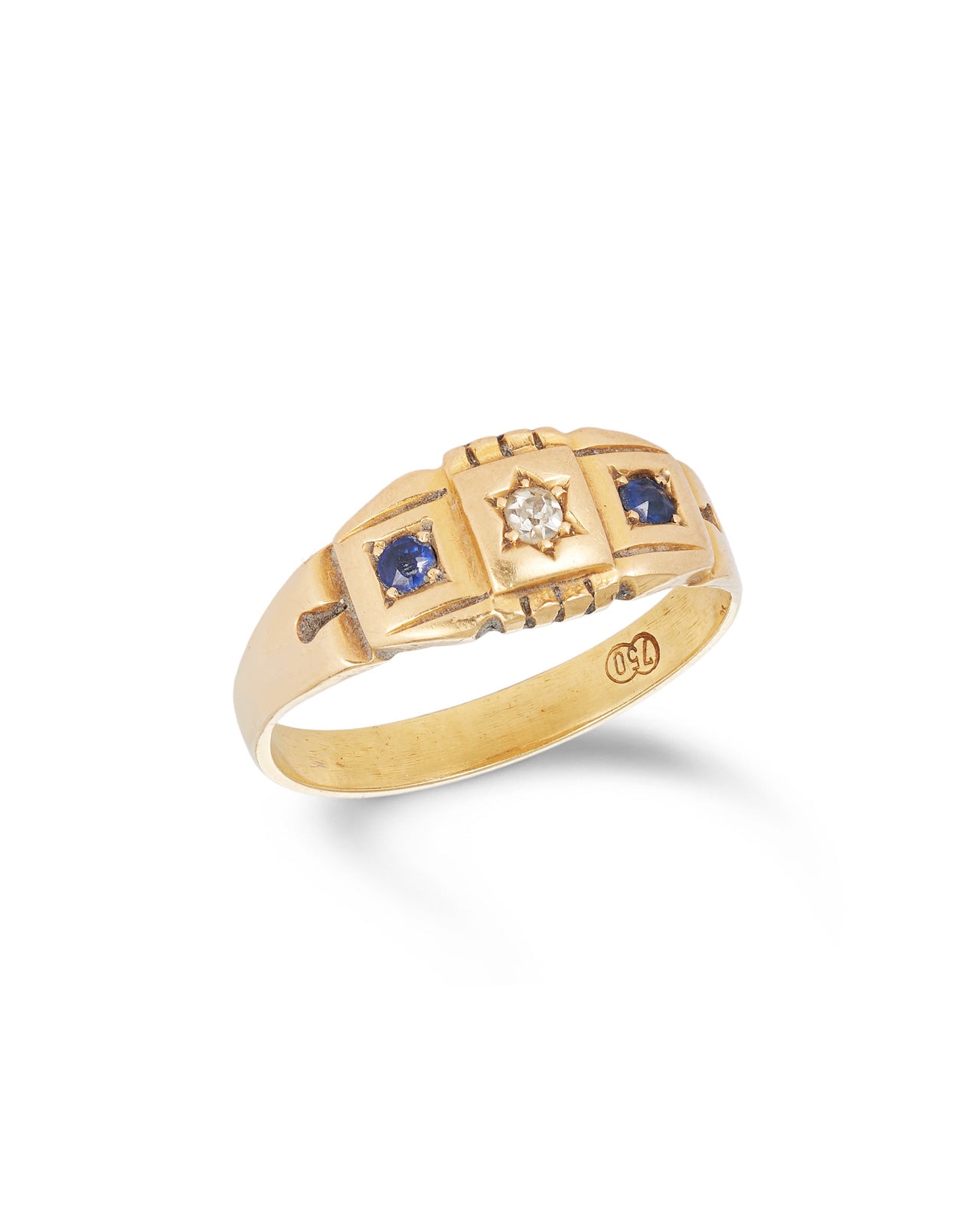 Antique Victorian Sapphire & Diamond Band Ring 18ct yellow gold