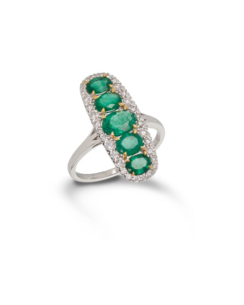 Emerald & Diamond Vertical Ring
