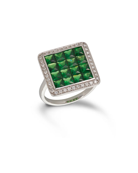 Modern Tsavorite Garnet & Diamond Ring