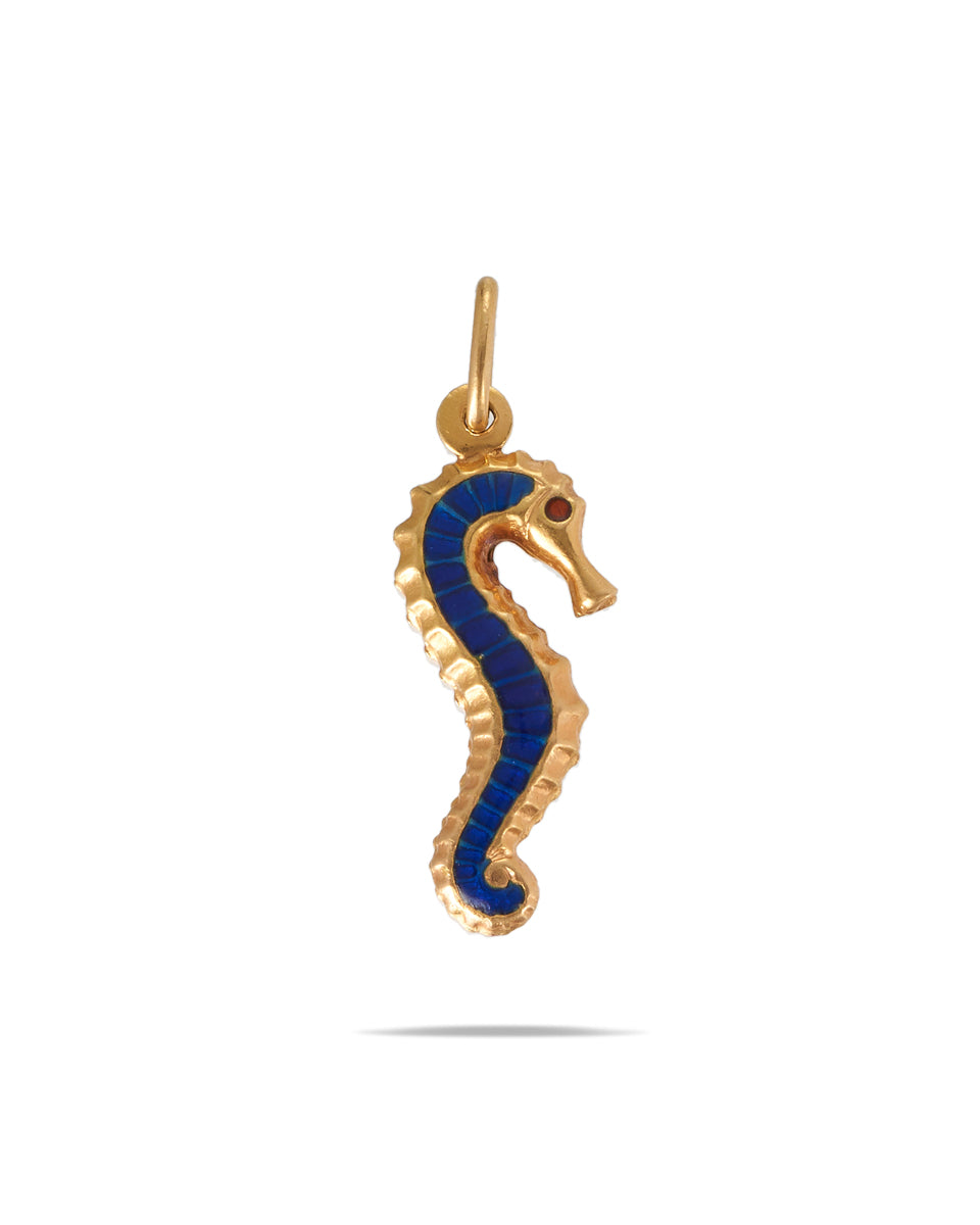 Vintage Italian Gold & Enamel Seahorse Pendant, Fabor
