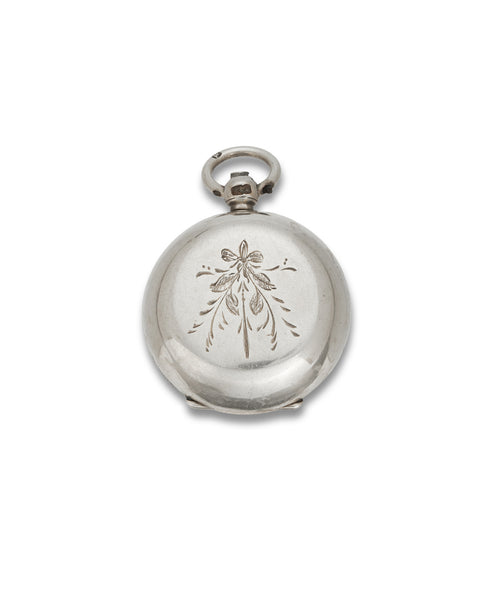Antique Silver Engraved Sovereign Case, Birmingham 1881. The plain polished case with hand engraved bouquet motif to front.