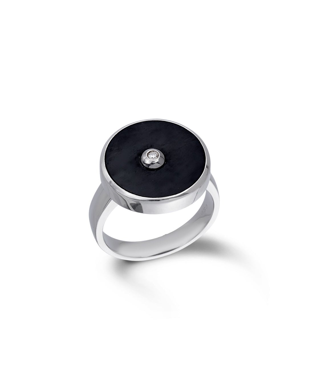 Silver Onyx and Diamond Target Ring