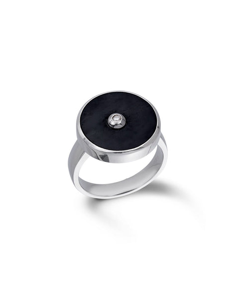 Silver Onyx and Diamond Target Ring