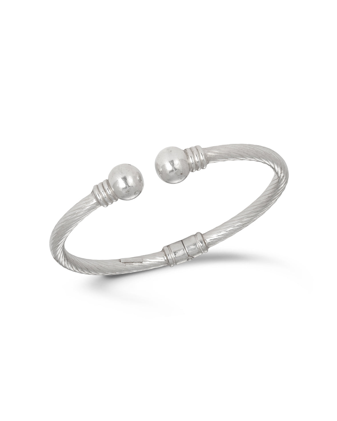 Vintage Italian Sterling Silver Bangle. The hinged bangle of rope twist design with ball terminals